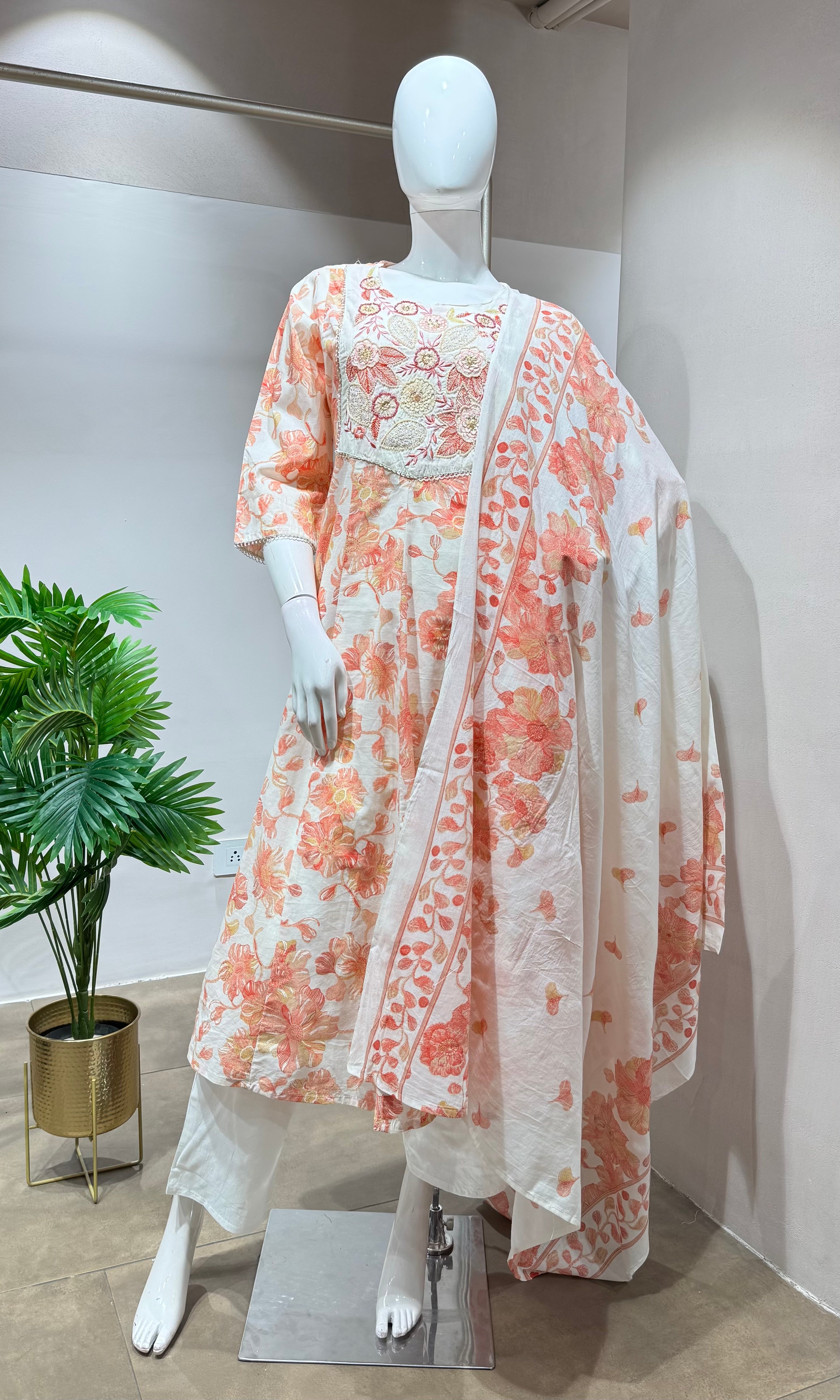 Pink spring summer floral anarakali