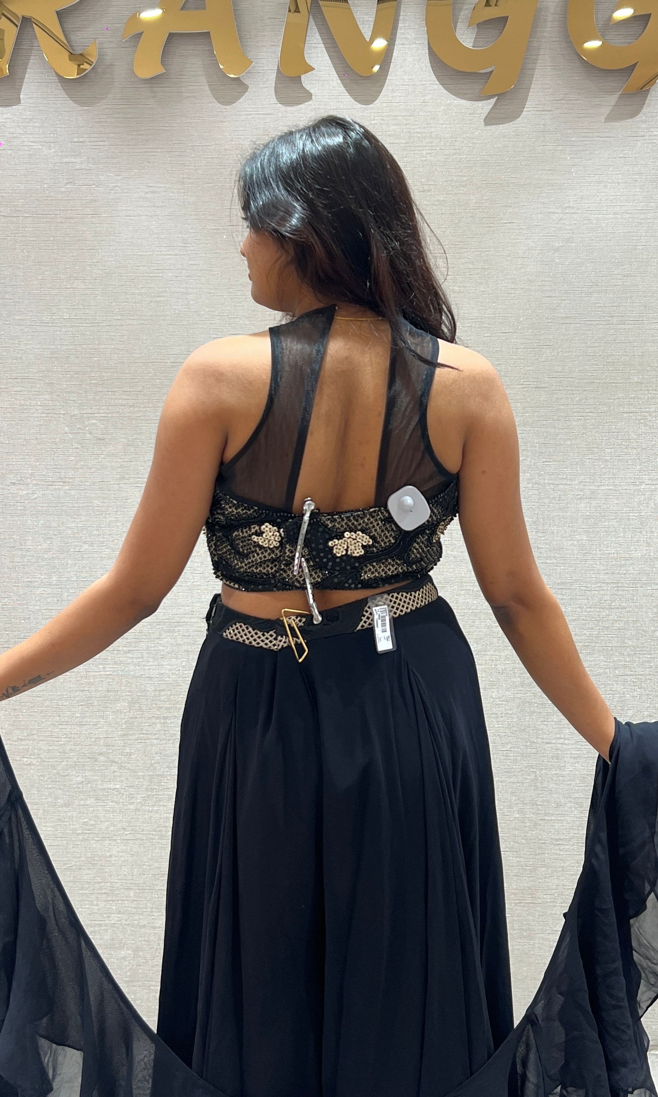 Black Embellished Halter Neck Top and Skirt