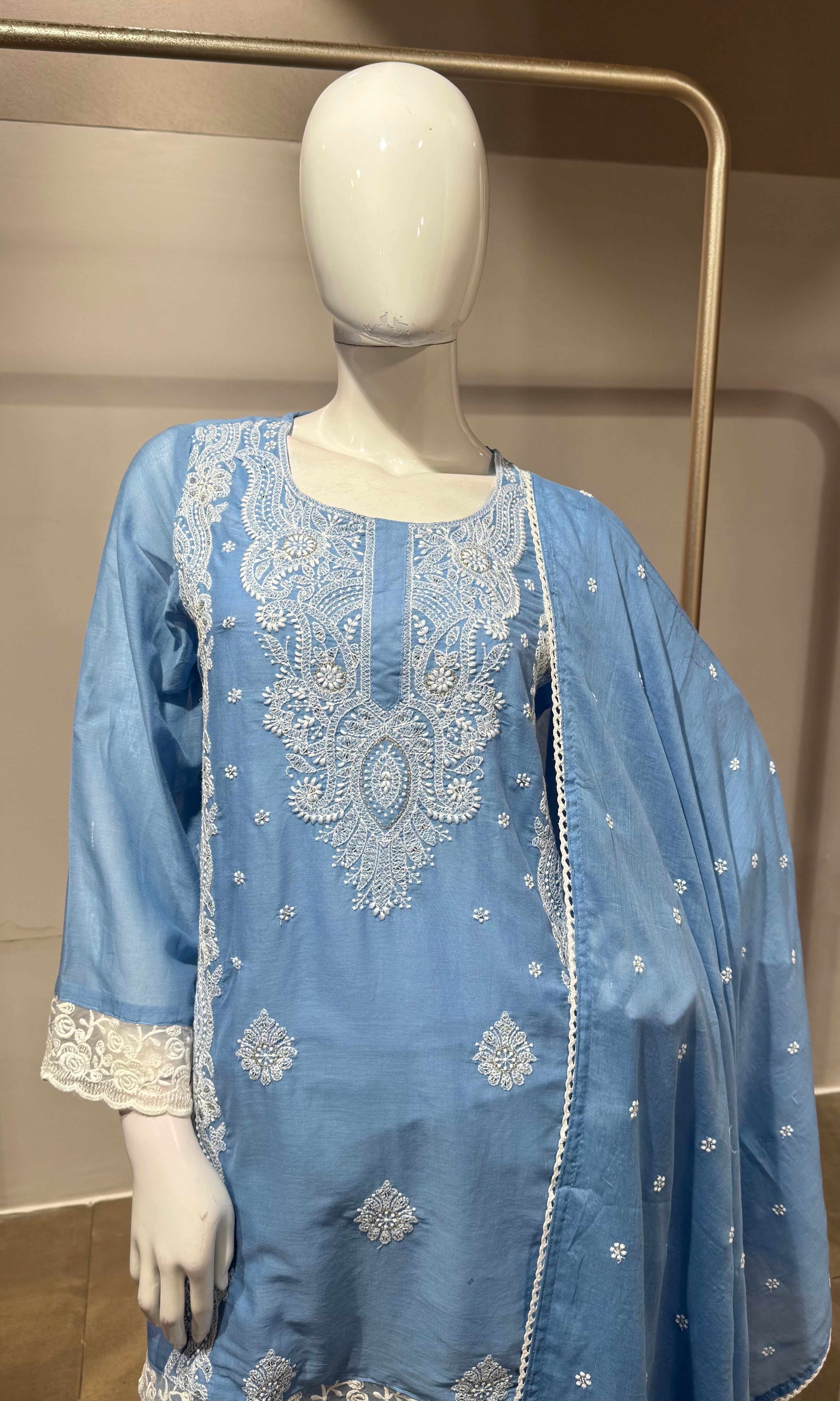 Blue Embroidered sharara set