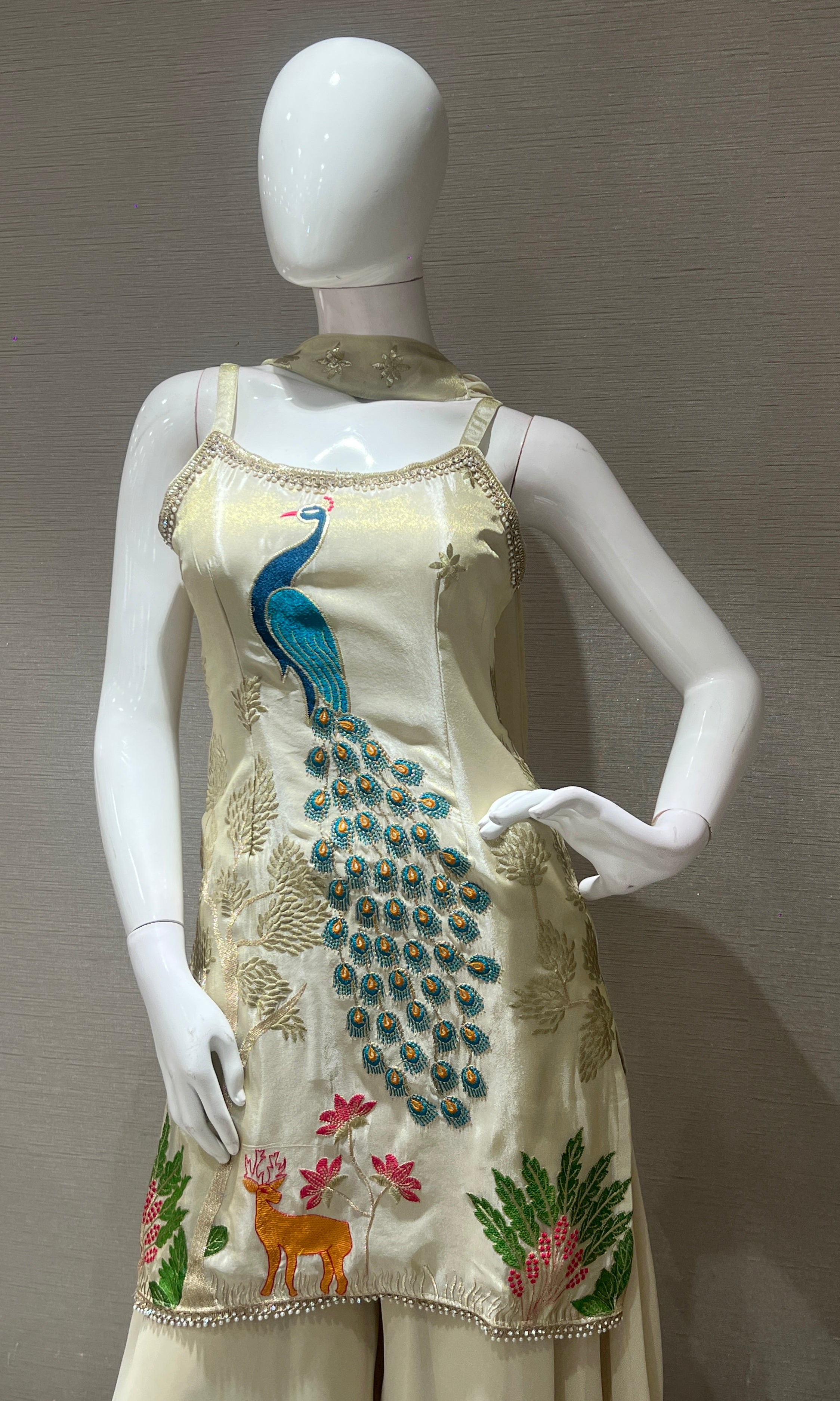Cream PEACOCK EMBROIDERED palazzo