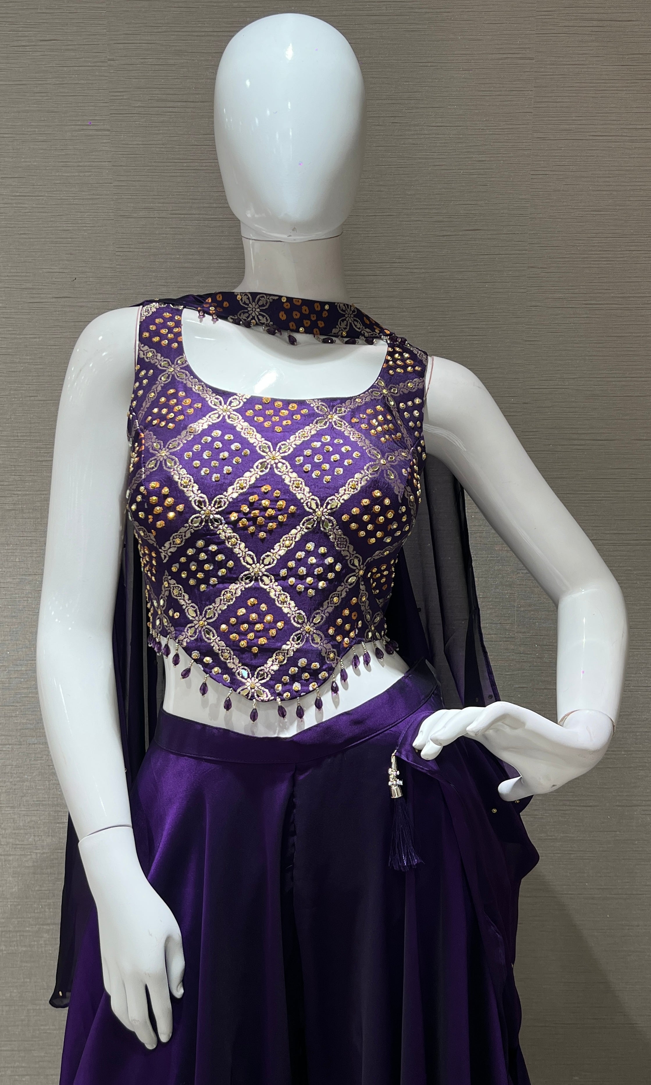 Purple palazzo set with corset blouse