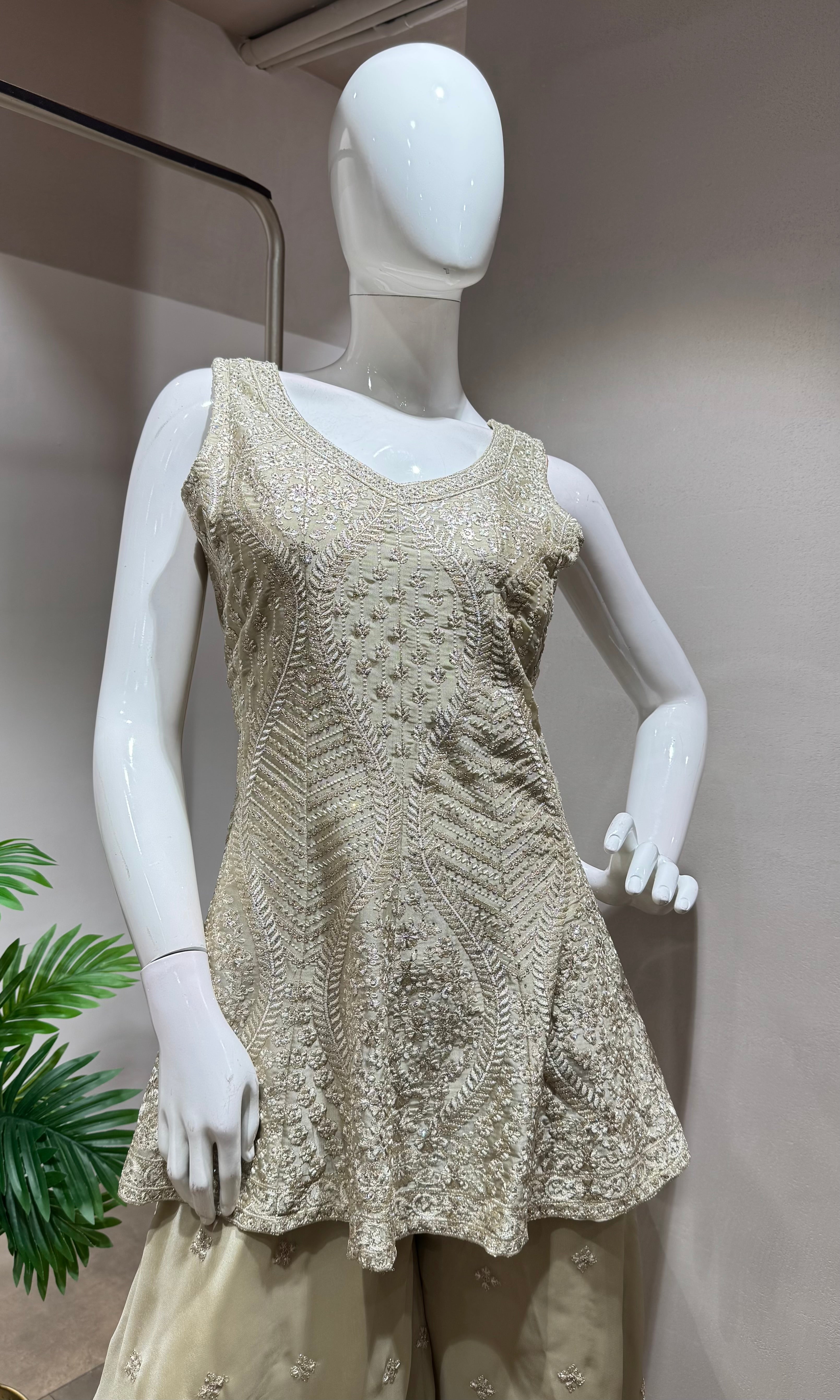 GREY Elegant Embroidery PALAZZO SET