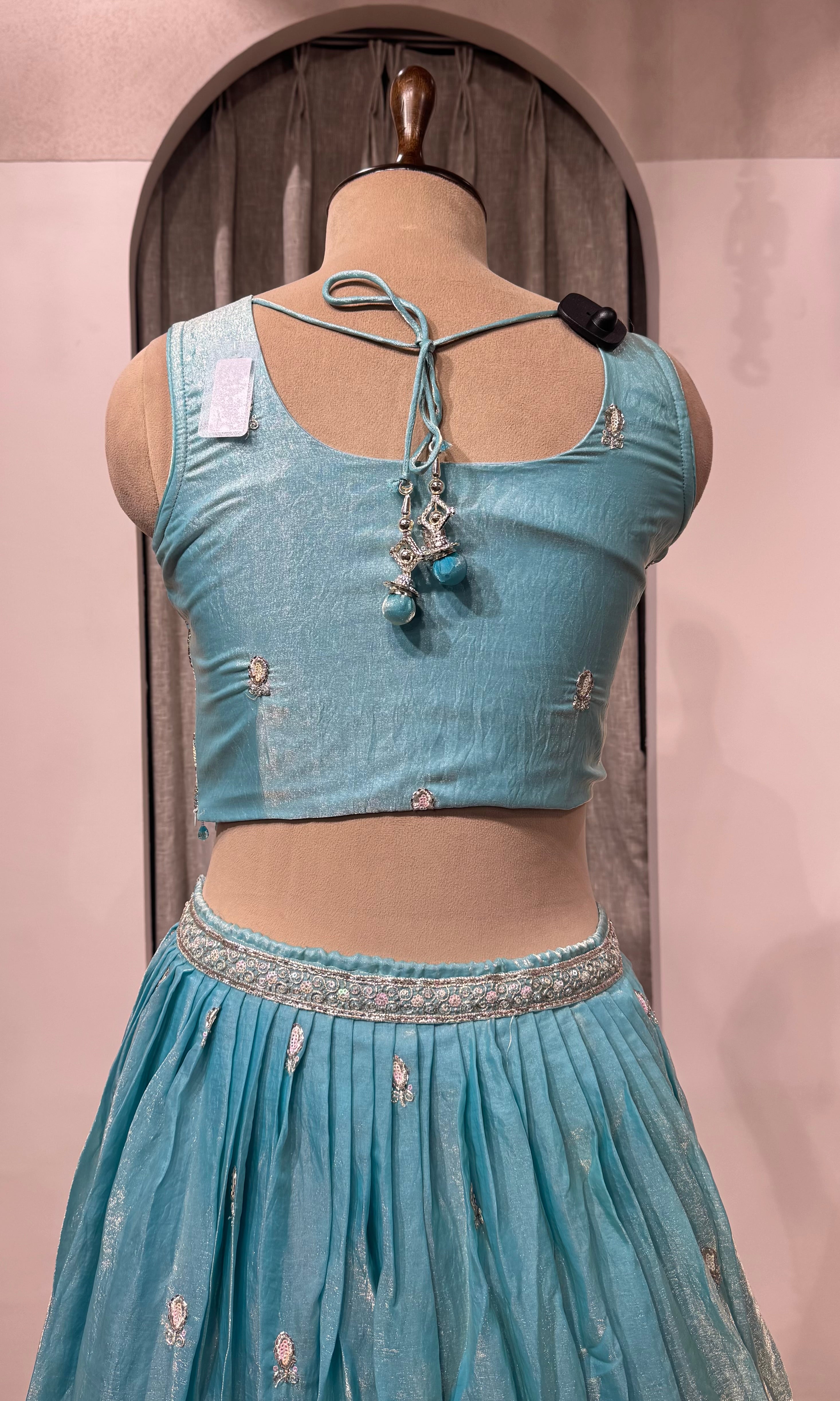 Light blue silver embroidered bridal lehenga
