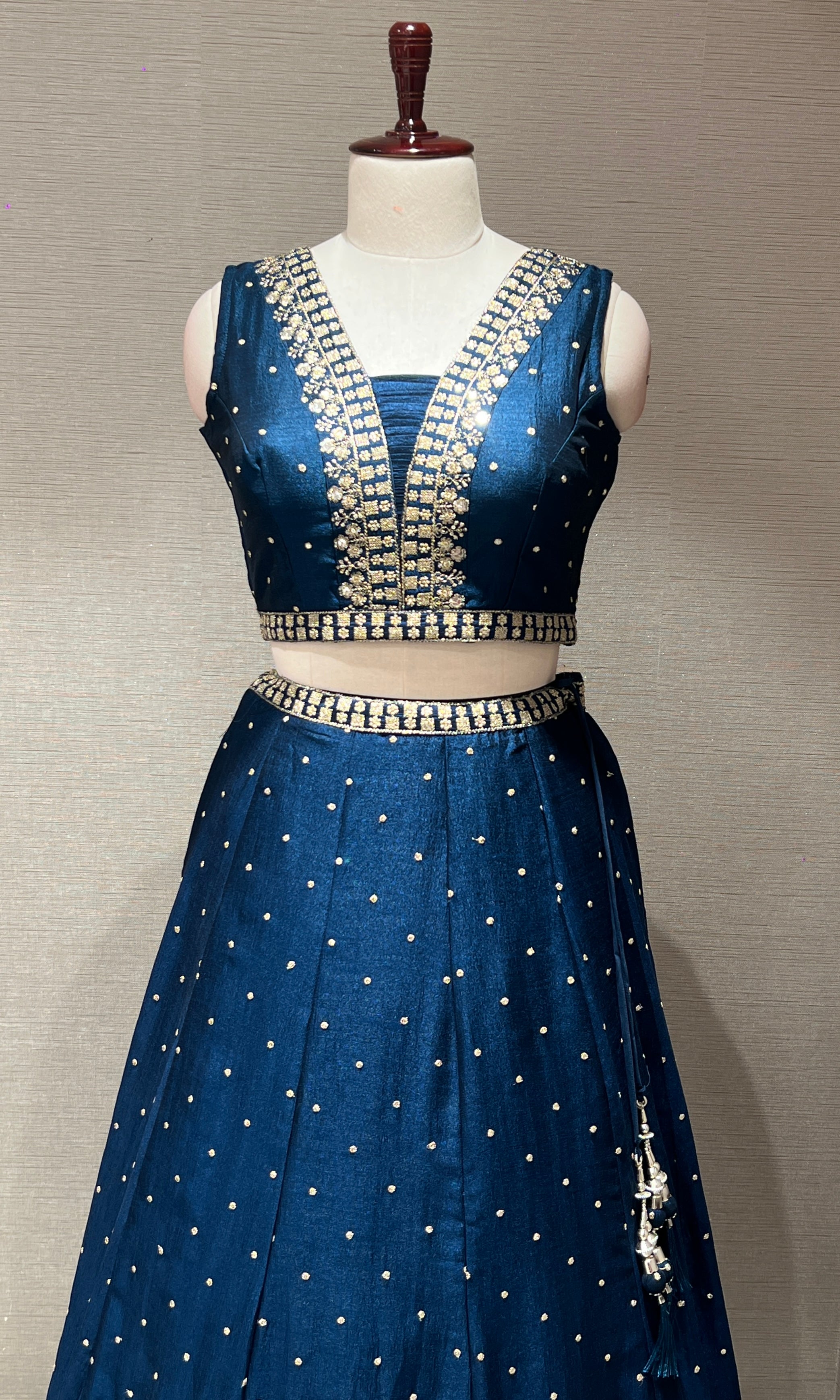 Elegant Blue Lehenga with embroidered gold