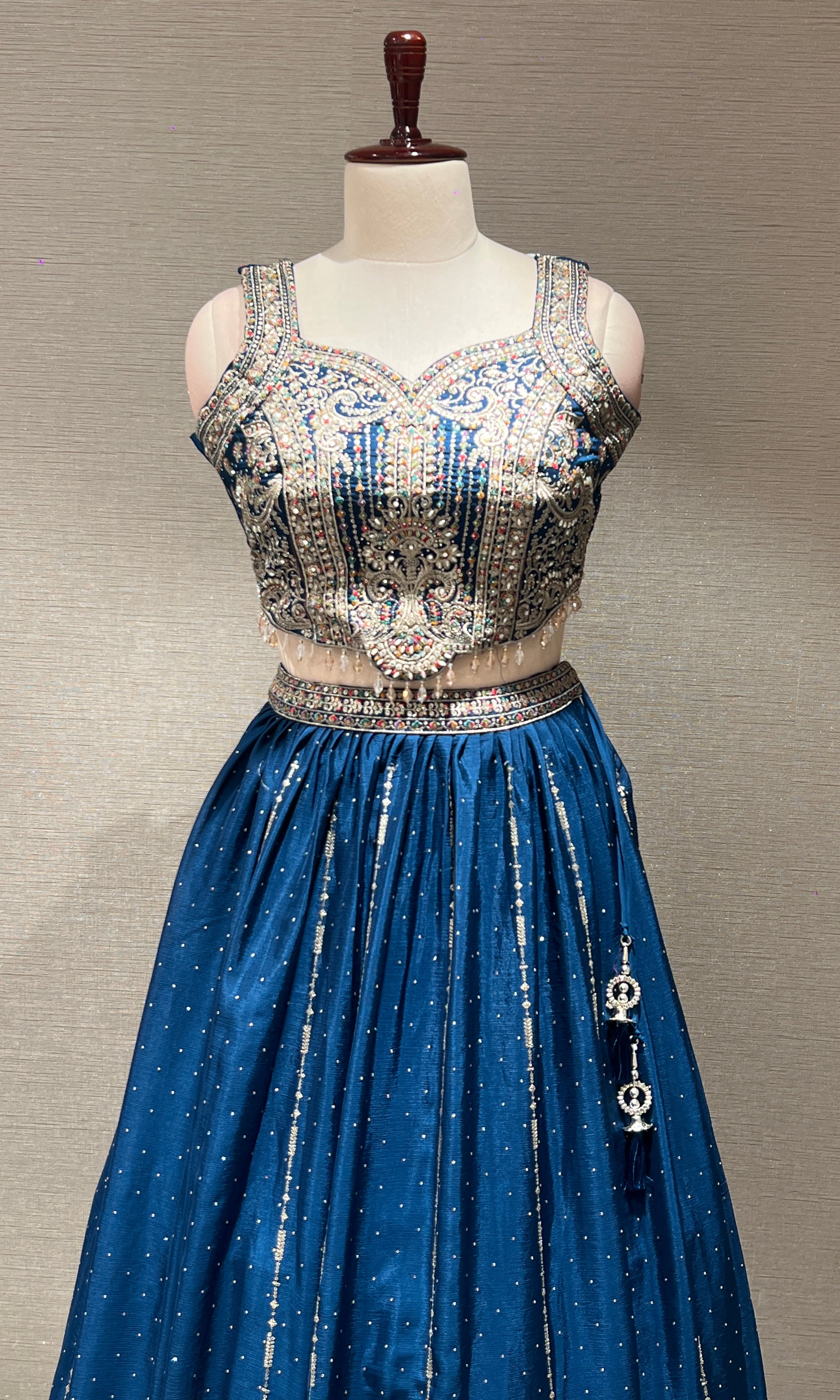 blue embroidered lehenga with dupatta