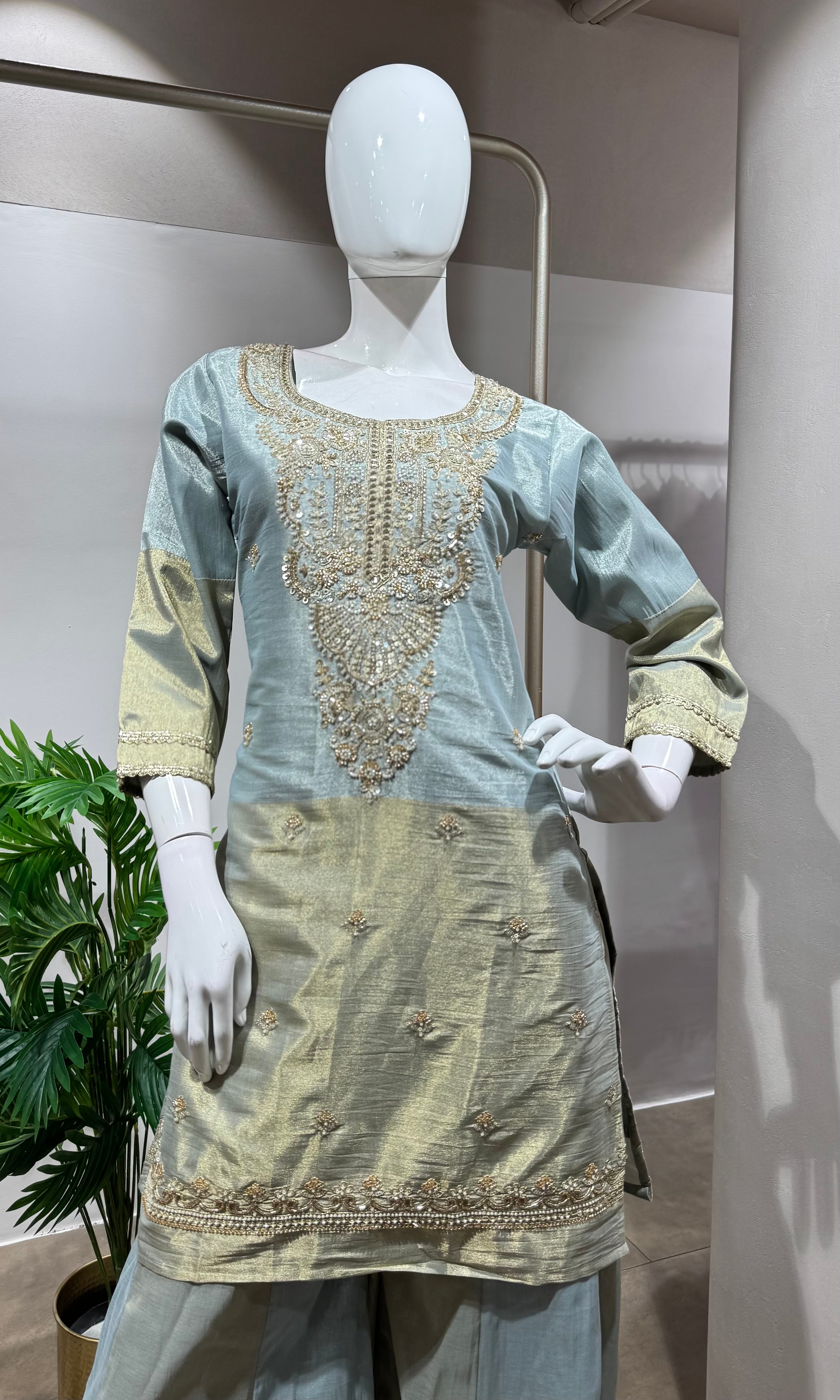 GREY Embroidered SHARARA Suit with Dupatta
