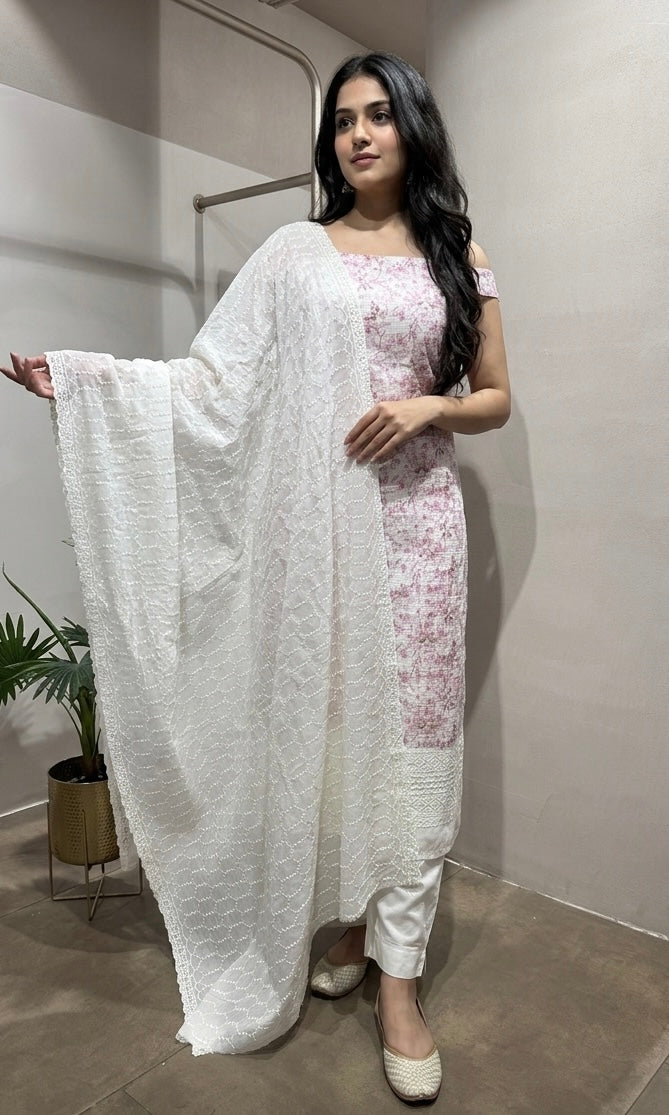Pink Floral Chikankari DRESS MATERIAL