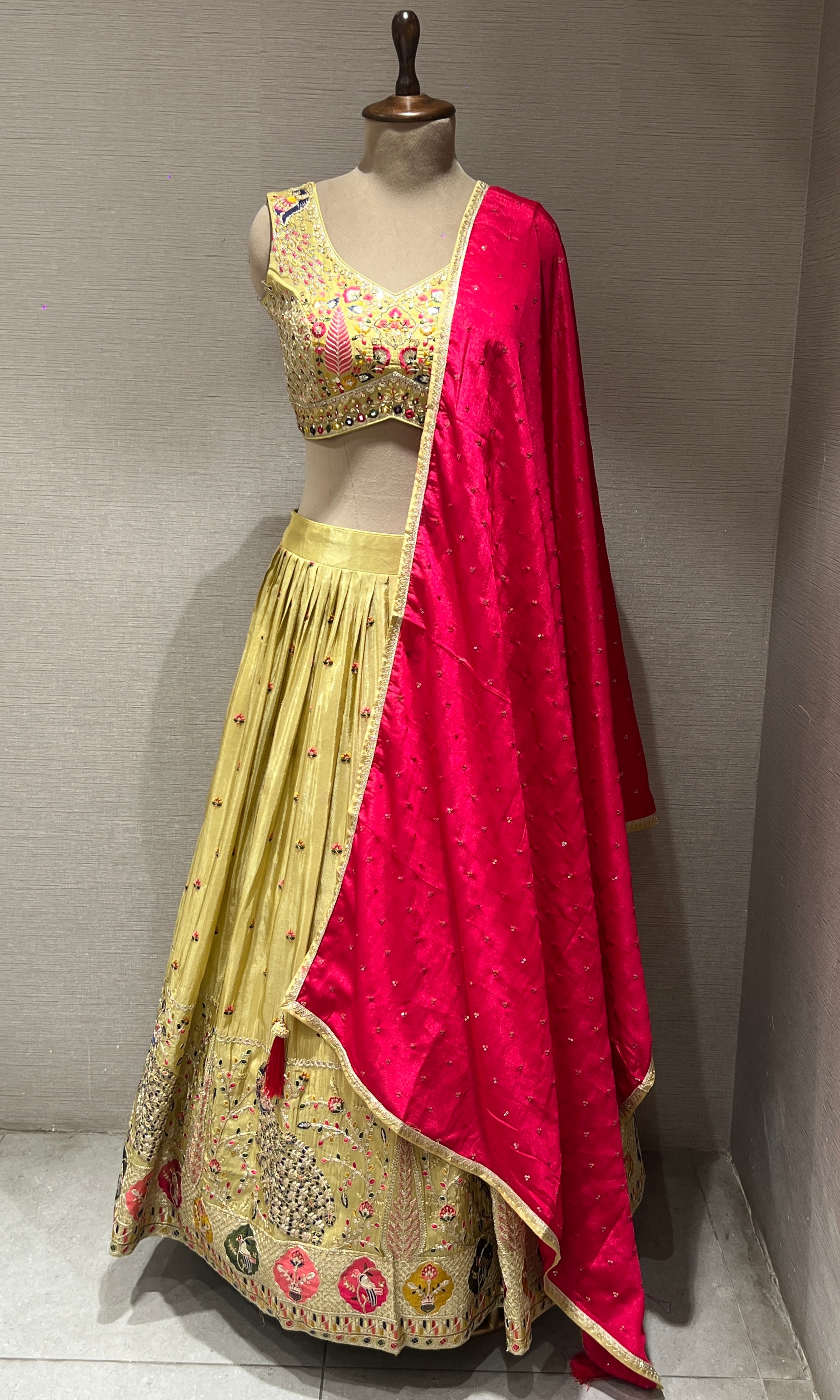 Pista green Floral Embroidered Lehenga