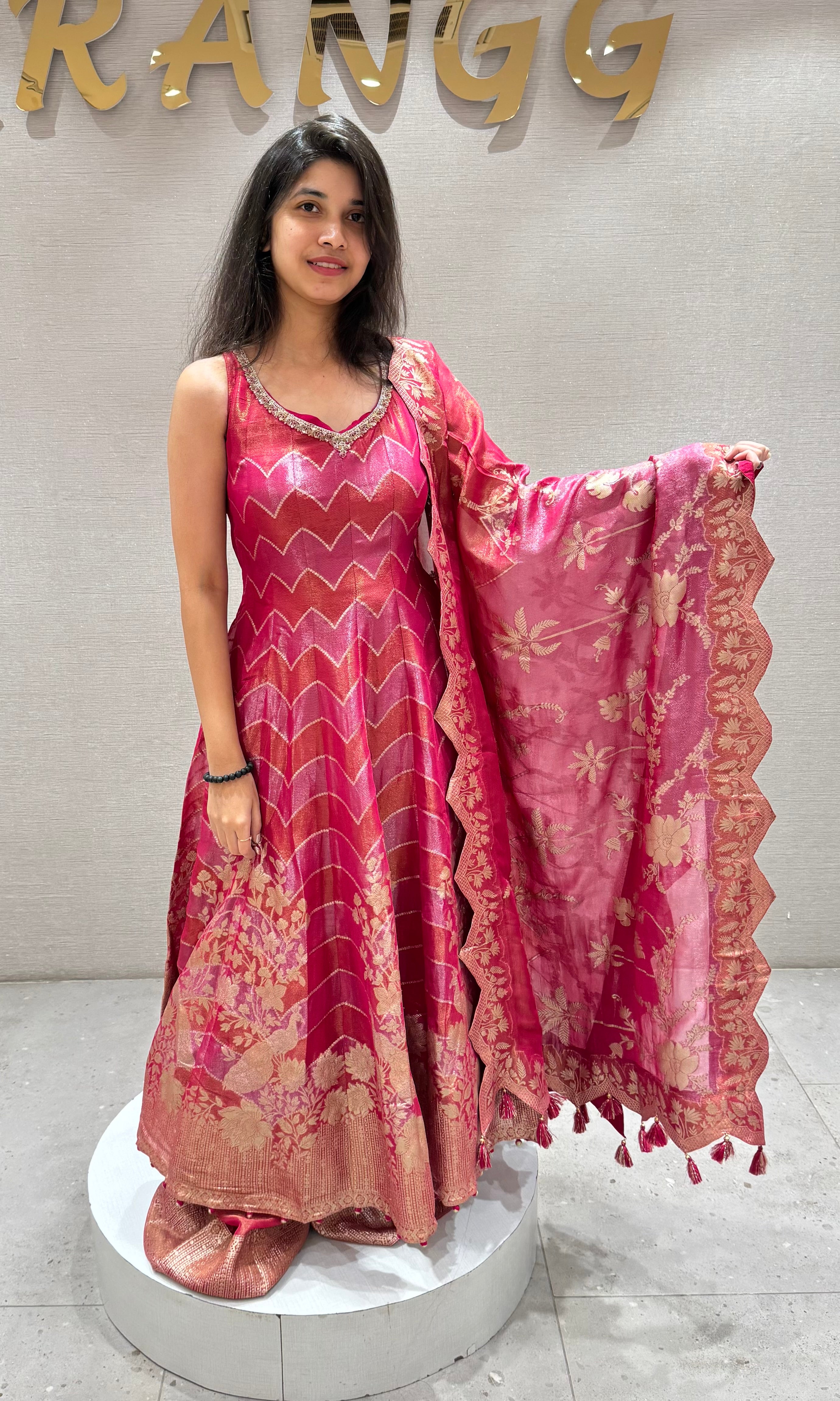 Pink GOLDEN EMBROIDERY ANARKALI SET