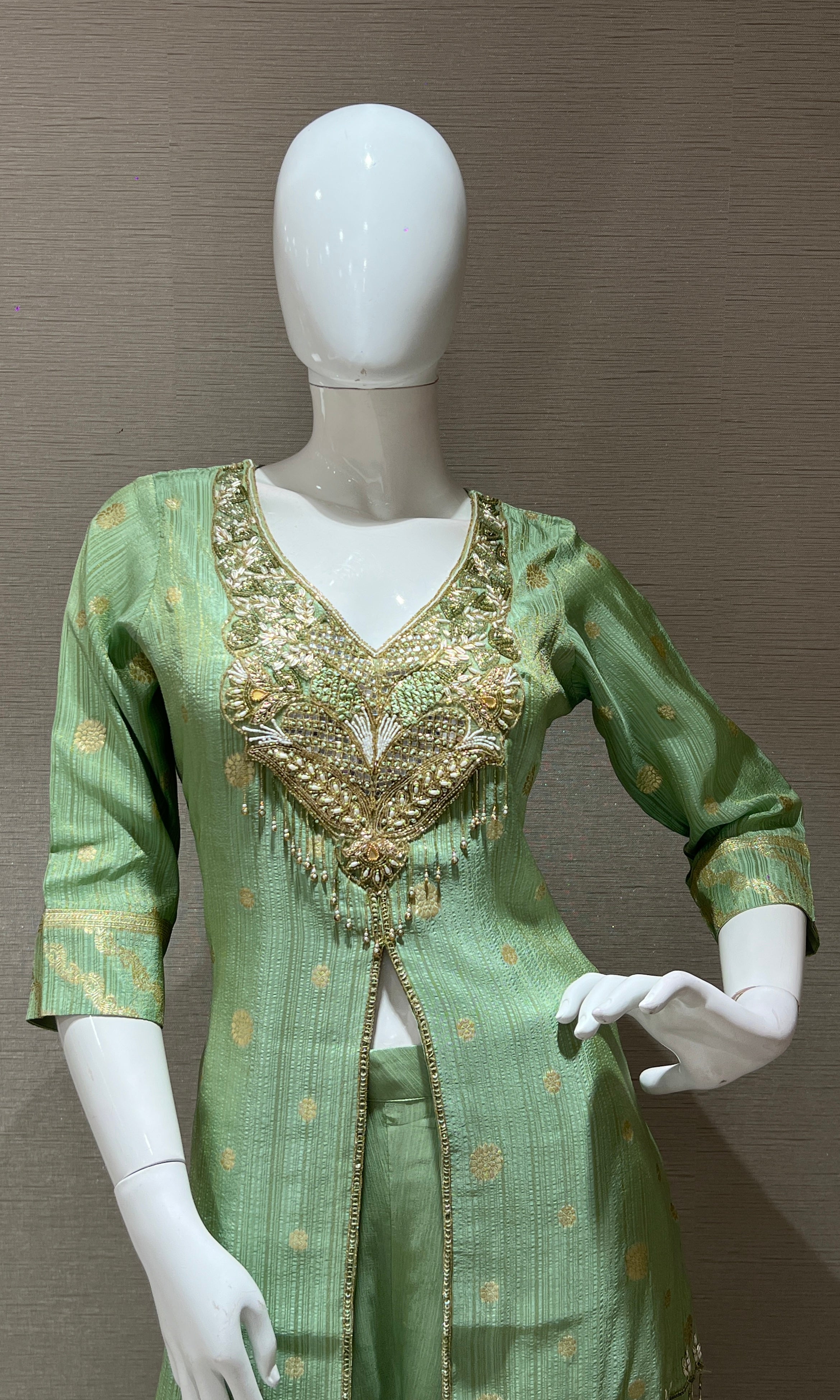 Pista green palazzo with short BLOUSE