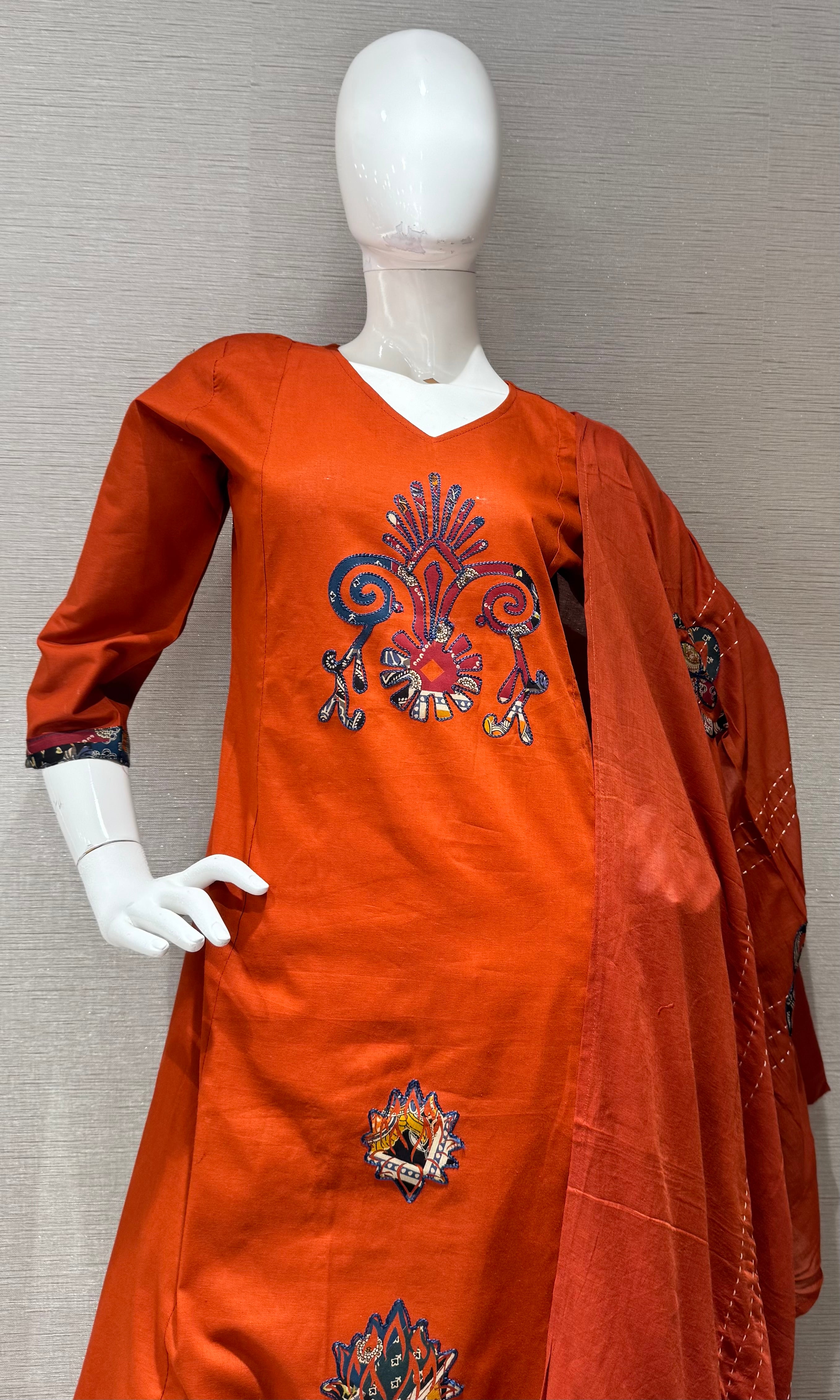 Rust Orange Floral Salwar Kameez Set