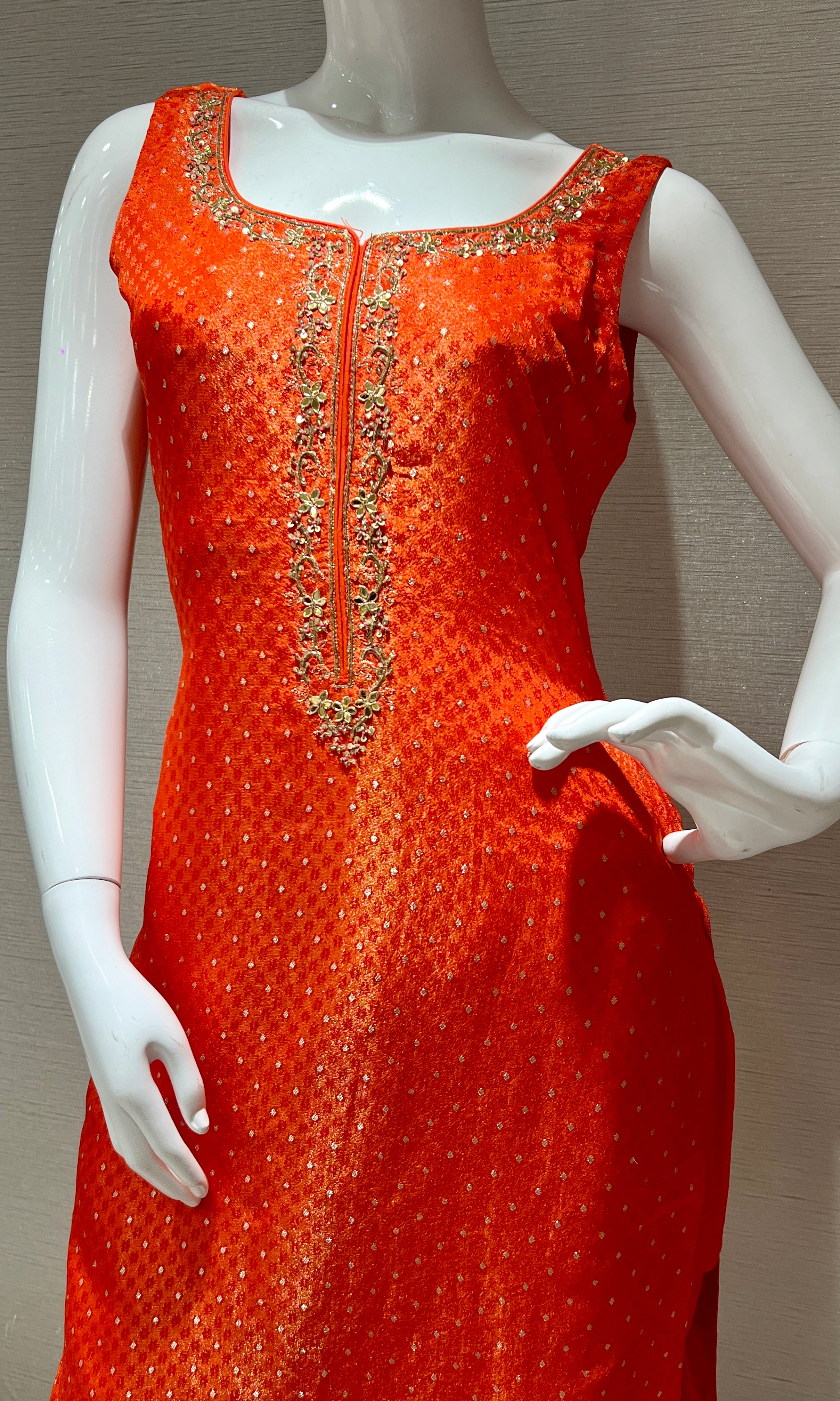 Orange & gold kurta set with banarasi dupatta