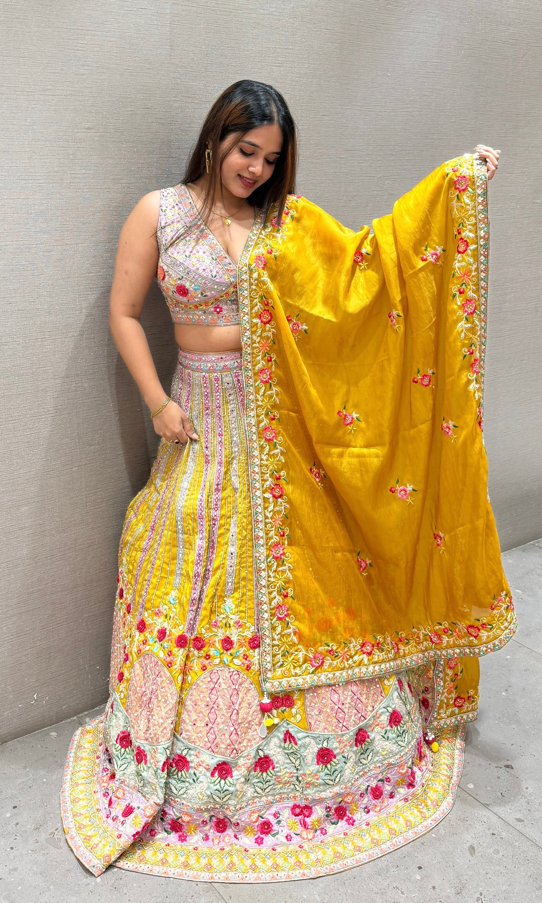 multi yellow lehenga