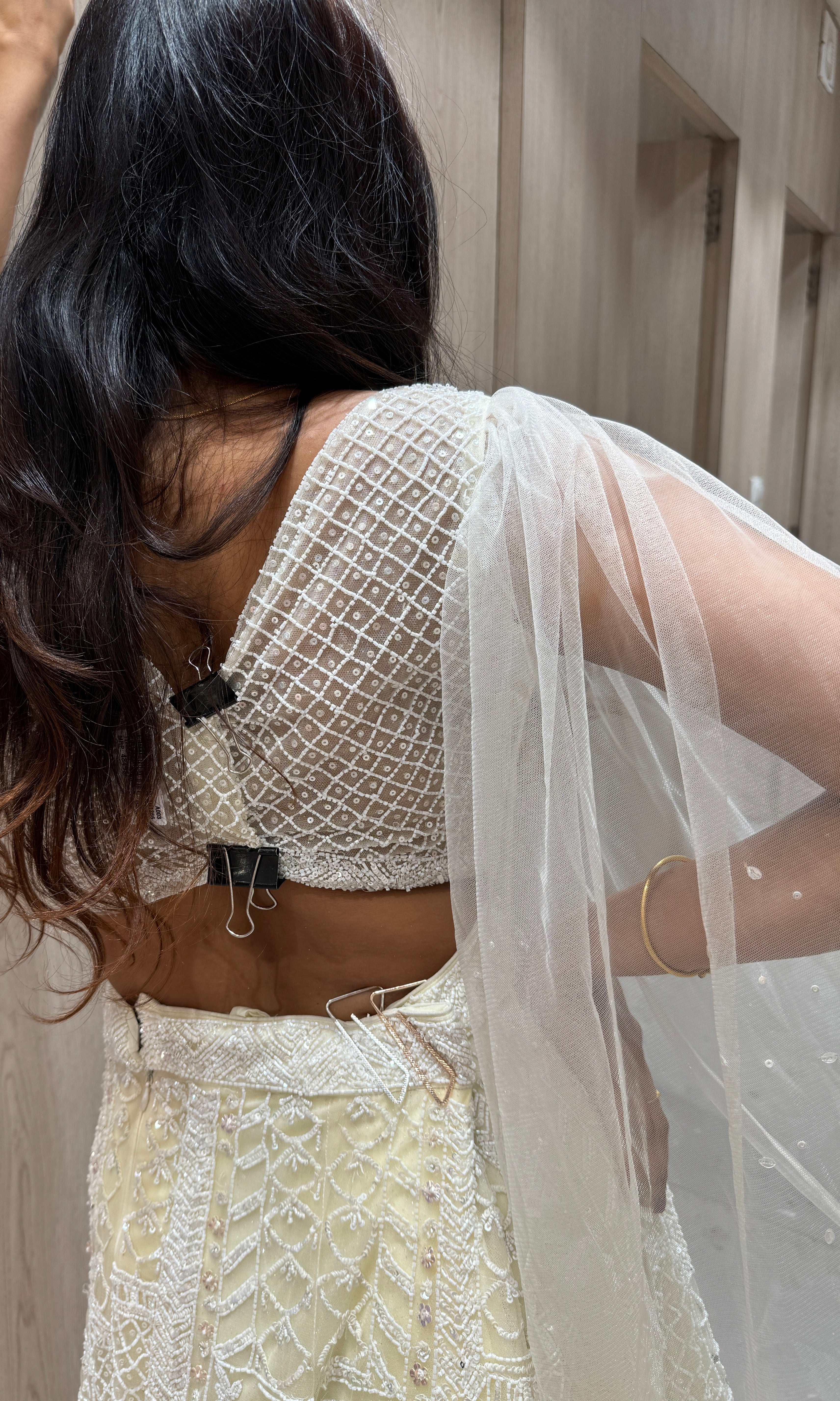 White Lehenga with moti work embroidery designs 1000