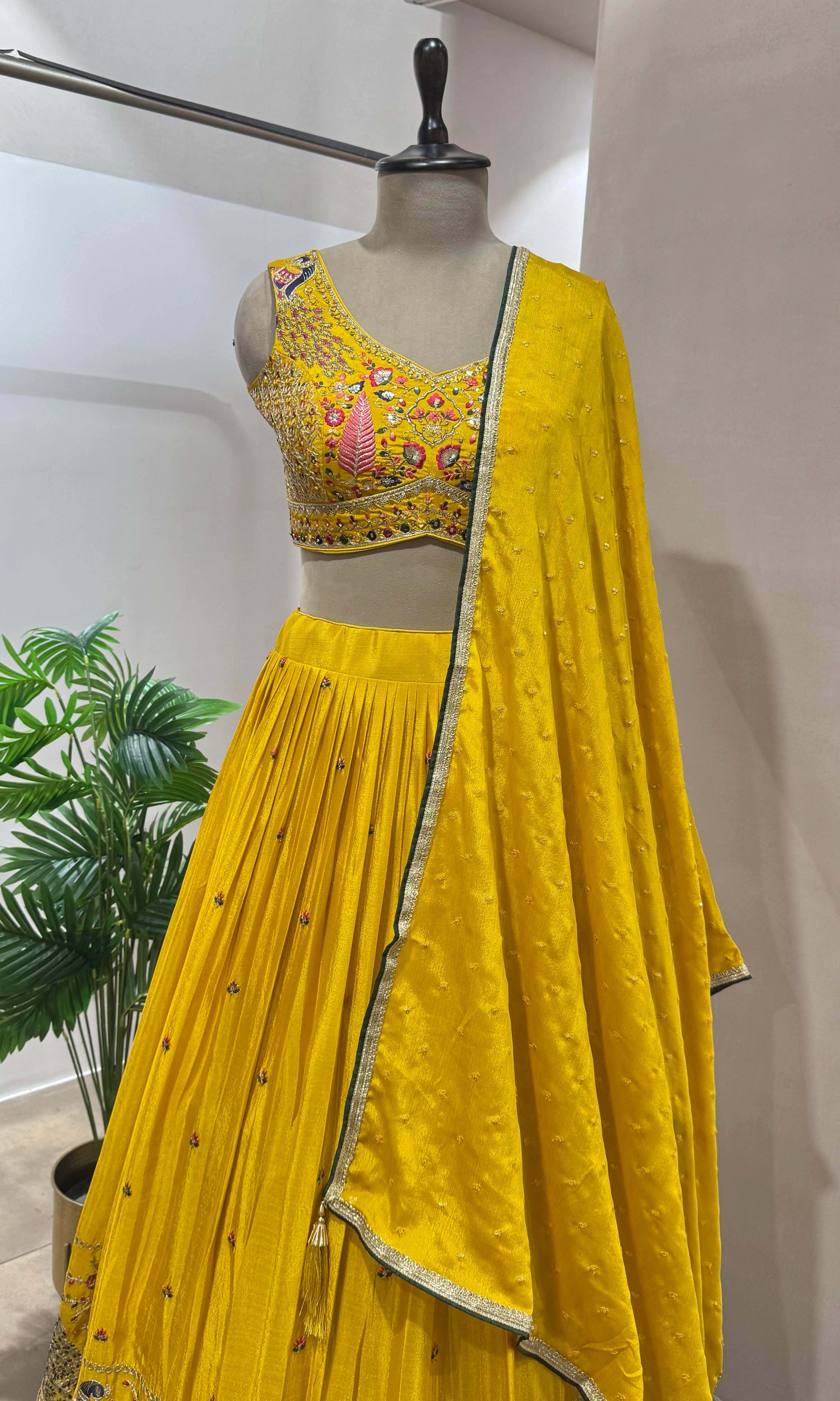 Yellow PEACOCK EMBROIDERED Lehenga