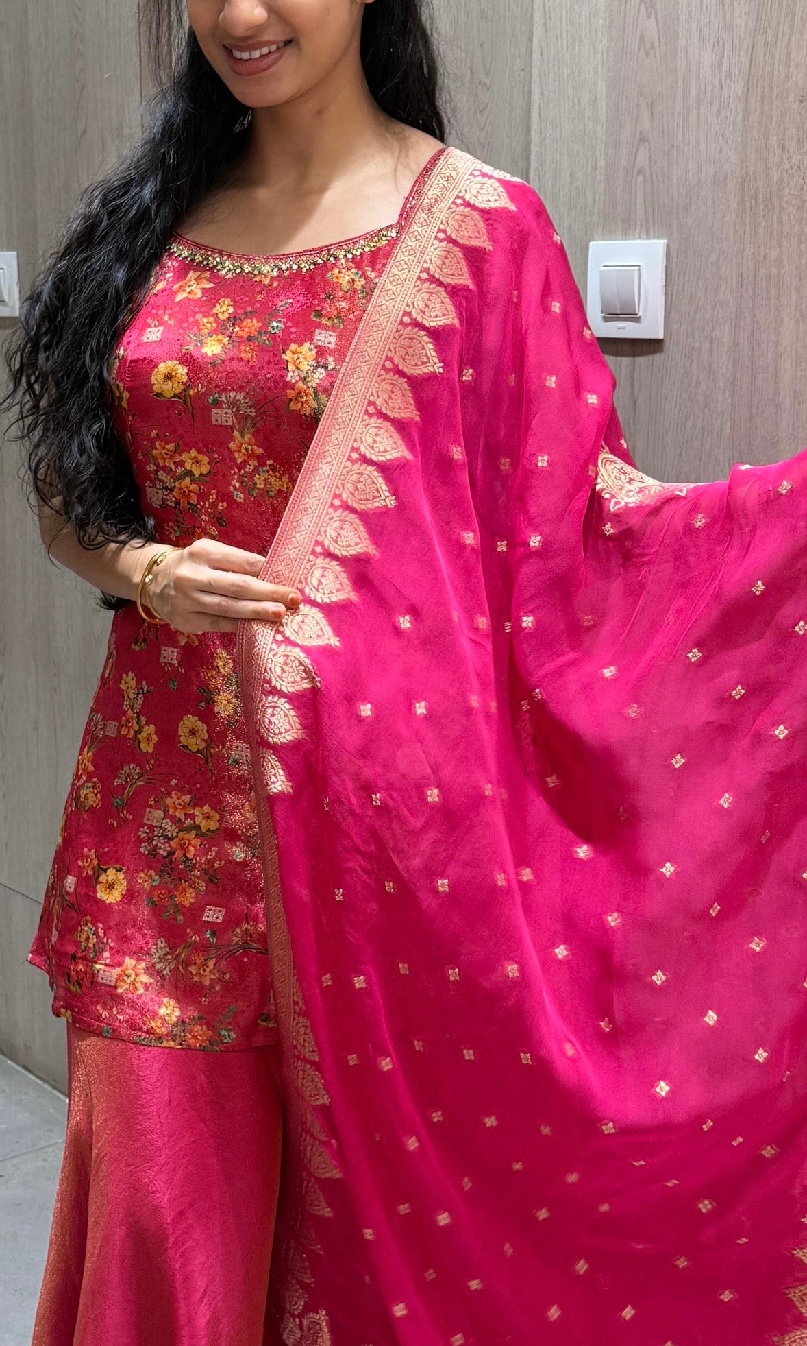 Pink Peplum Gold Embroidery Set