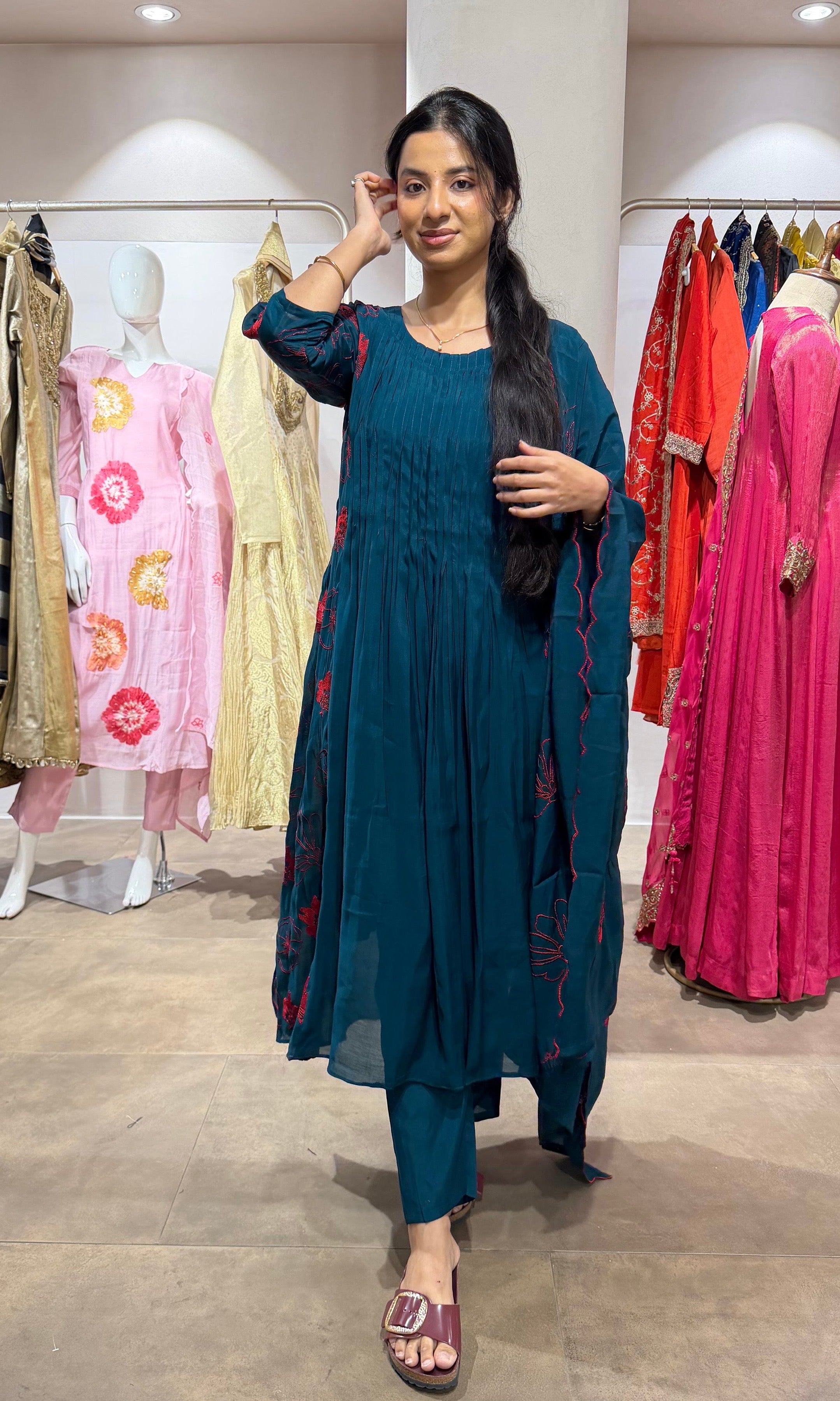 Blue Floral Embroidered Kurta Set with Dupatta