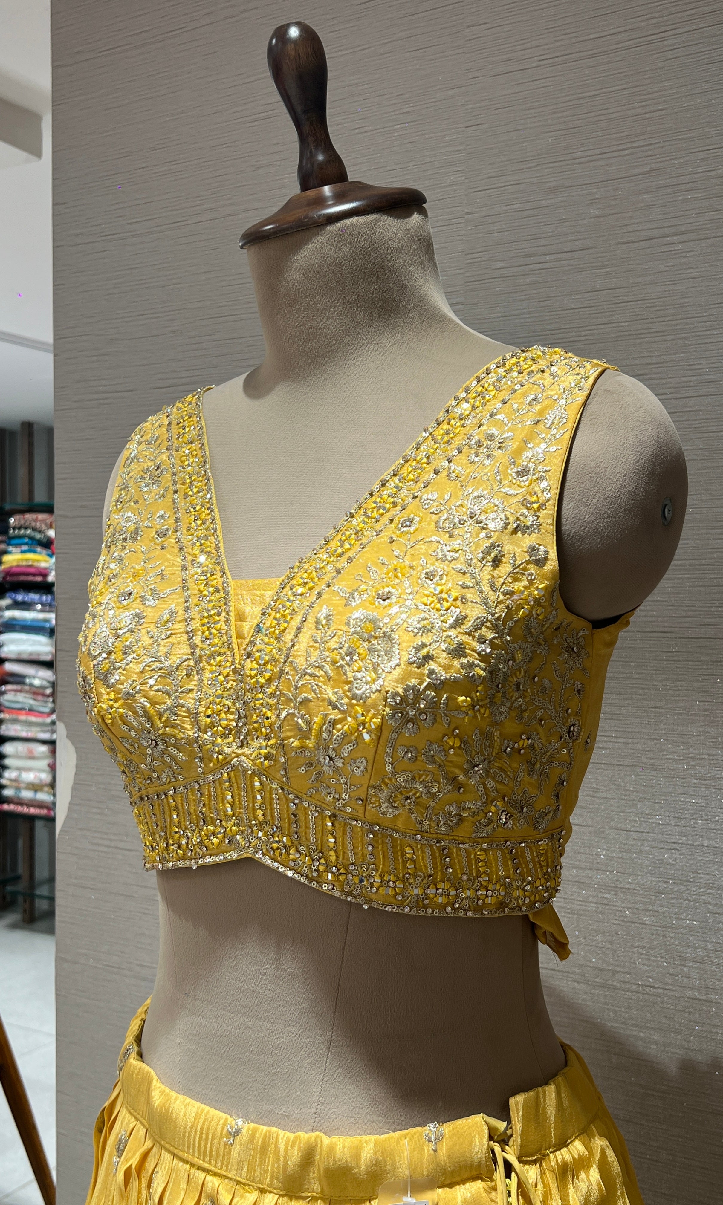 lemon Yellow Georgette Embroidered Lehenga