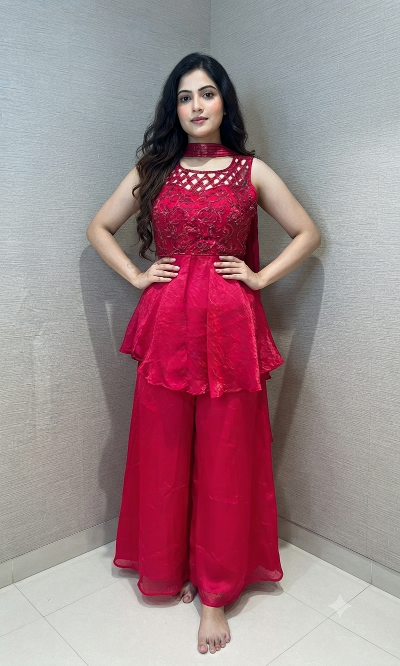 Bright Rani Embellished Peplum Palazzo set