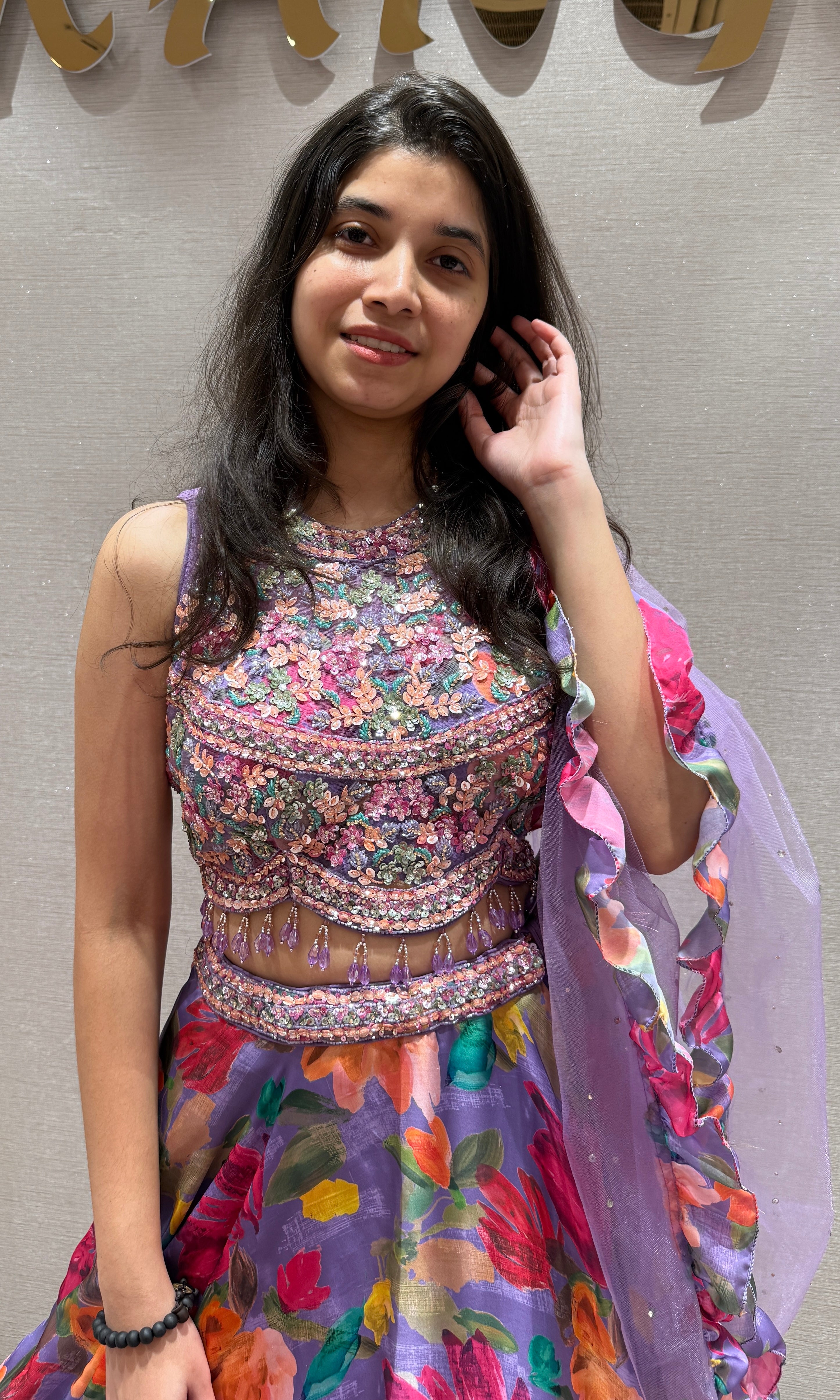 PURPLE Multicolor Floral Embroidered Lehenga