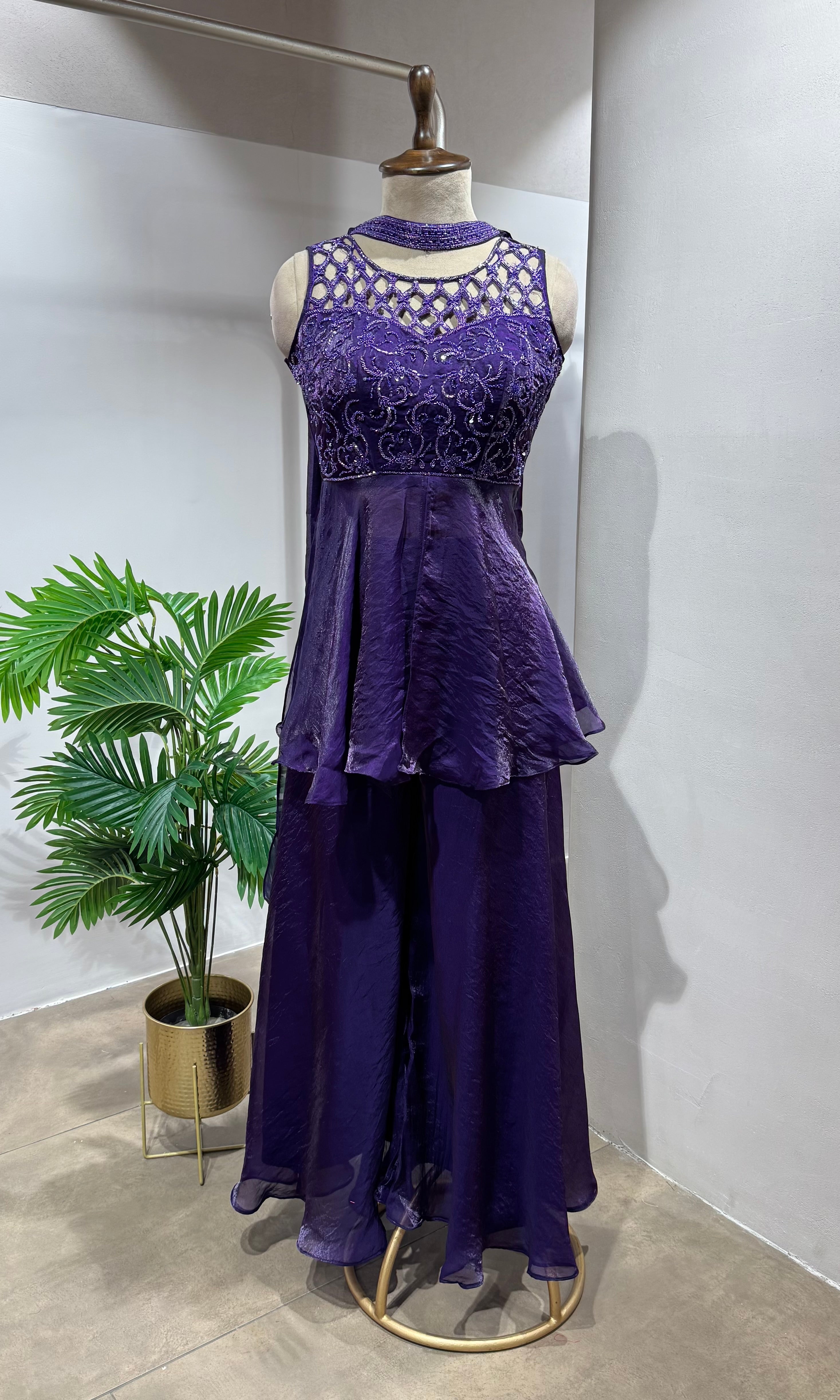 PURPLE Georgette Peplum Palazzo SET