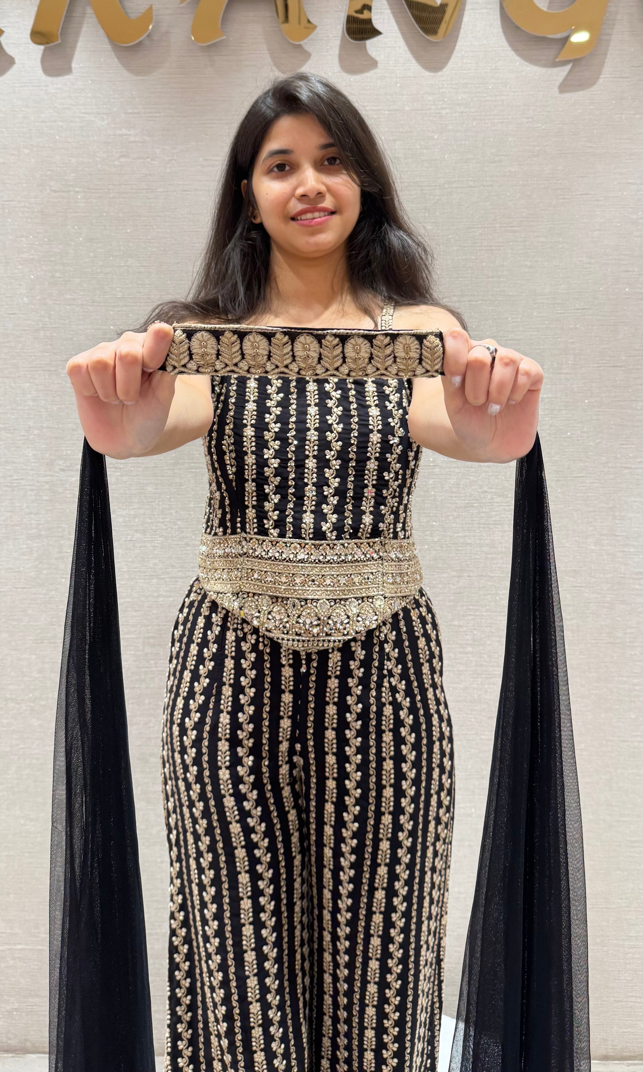 Black PEPLUM GOLD PALAZZO SET