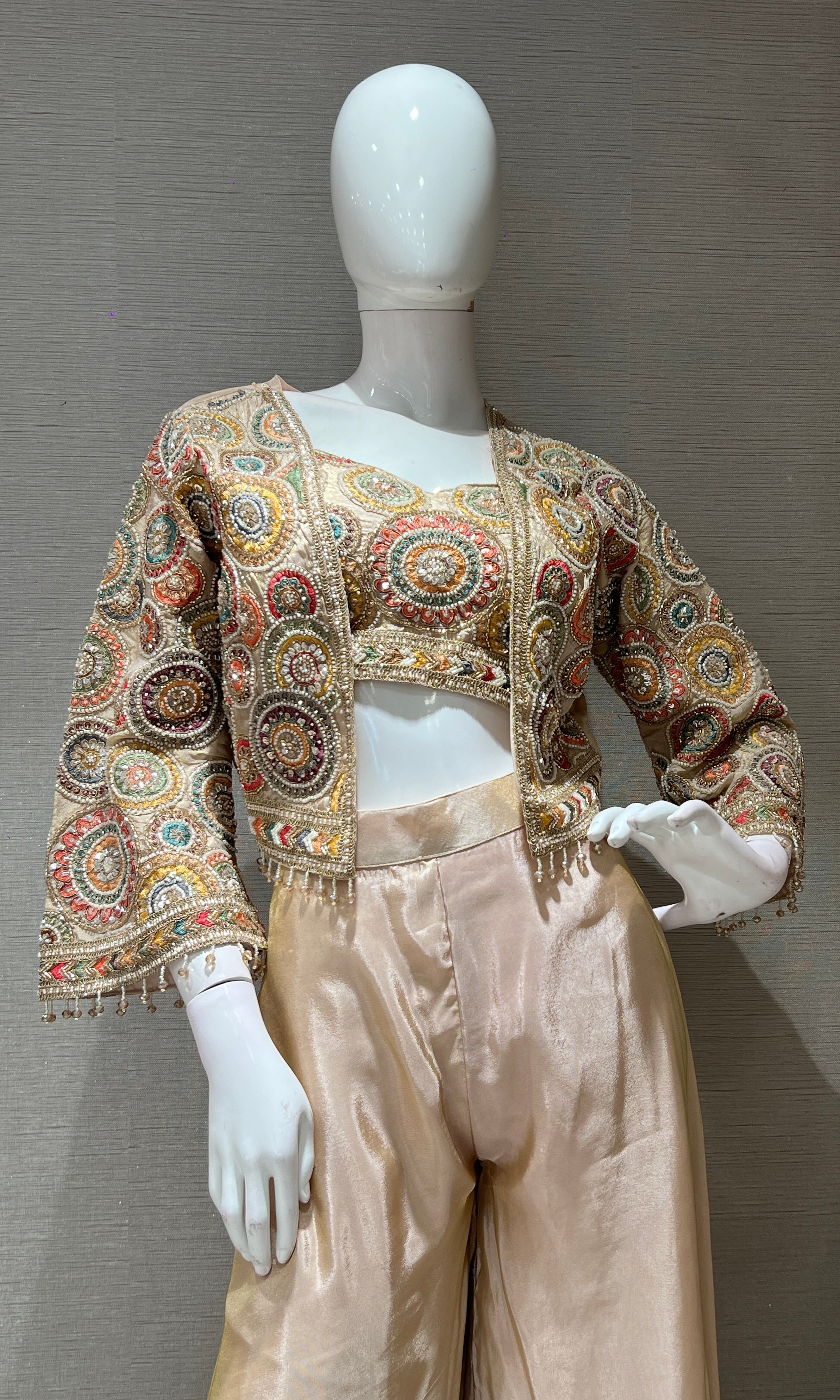 Cream EMBROIDERED PALAZZO WITH JACKET