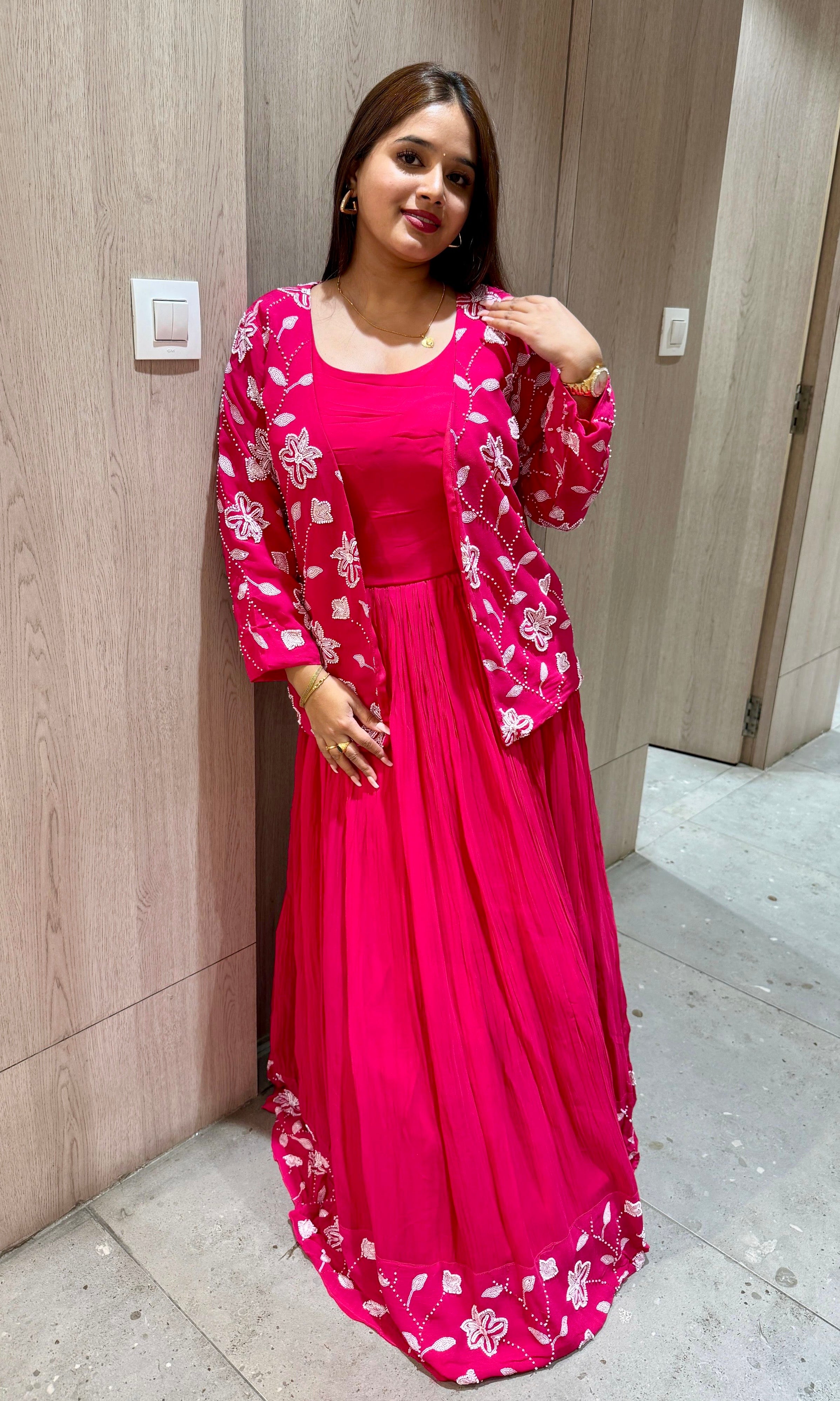 Pink long dress with jacket