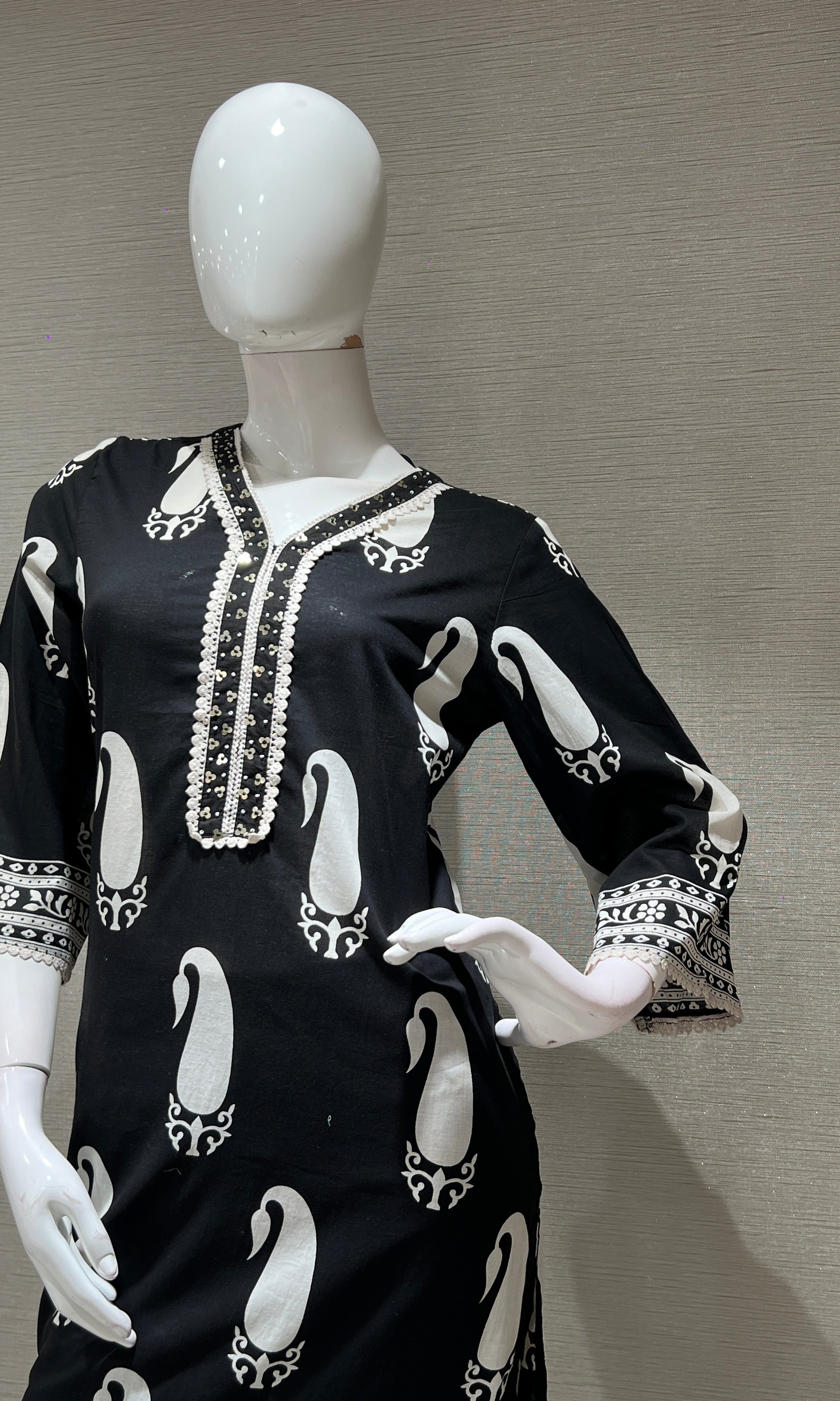 Black EMBROIDERED PRINTED KURTA SET