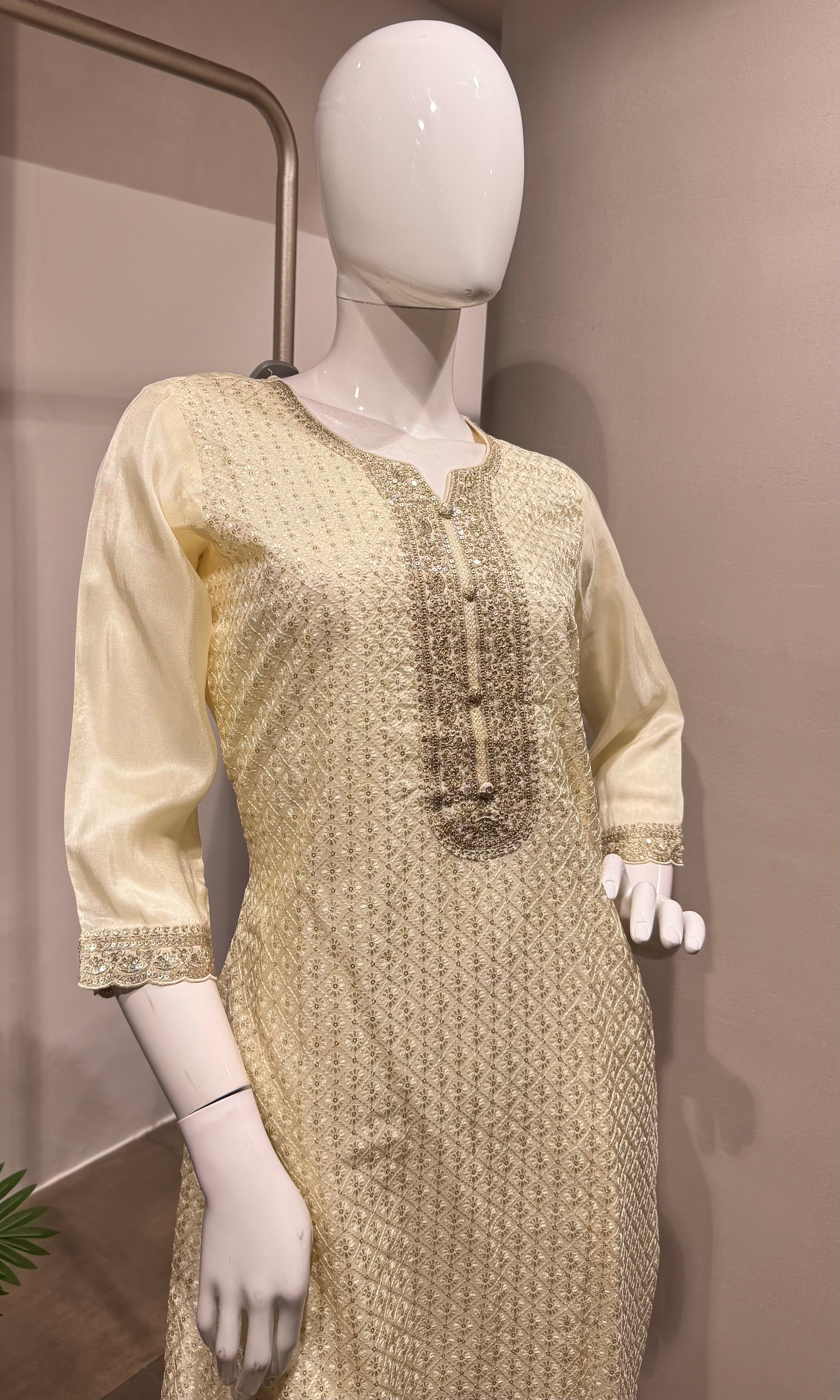 Ivory Libas Kurta Set with Banarasi Dupatta