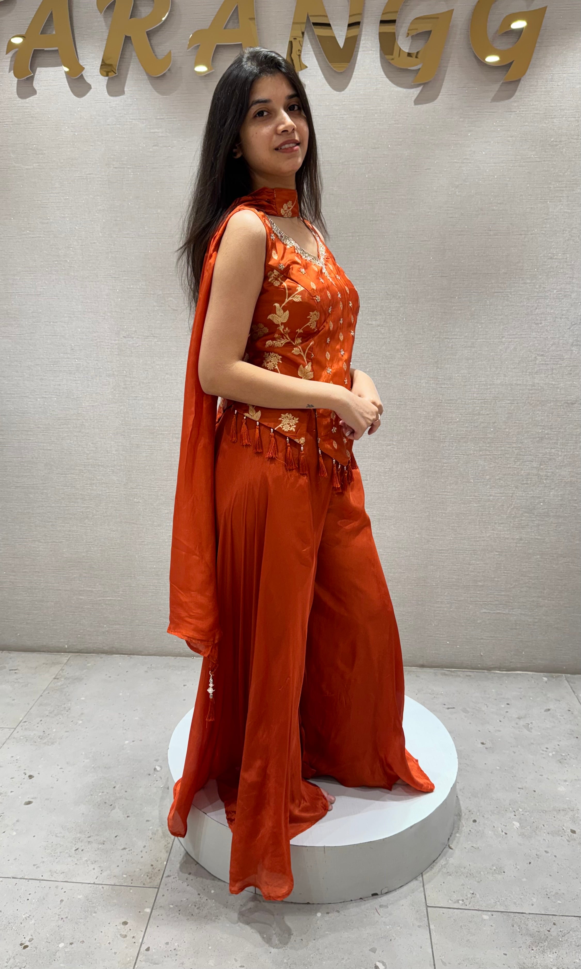 Rust Orange Peplum Palazzo set
