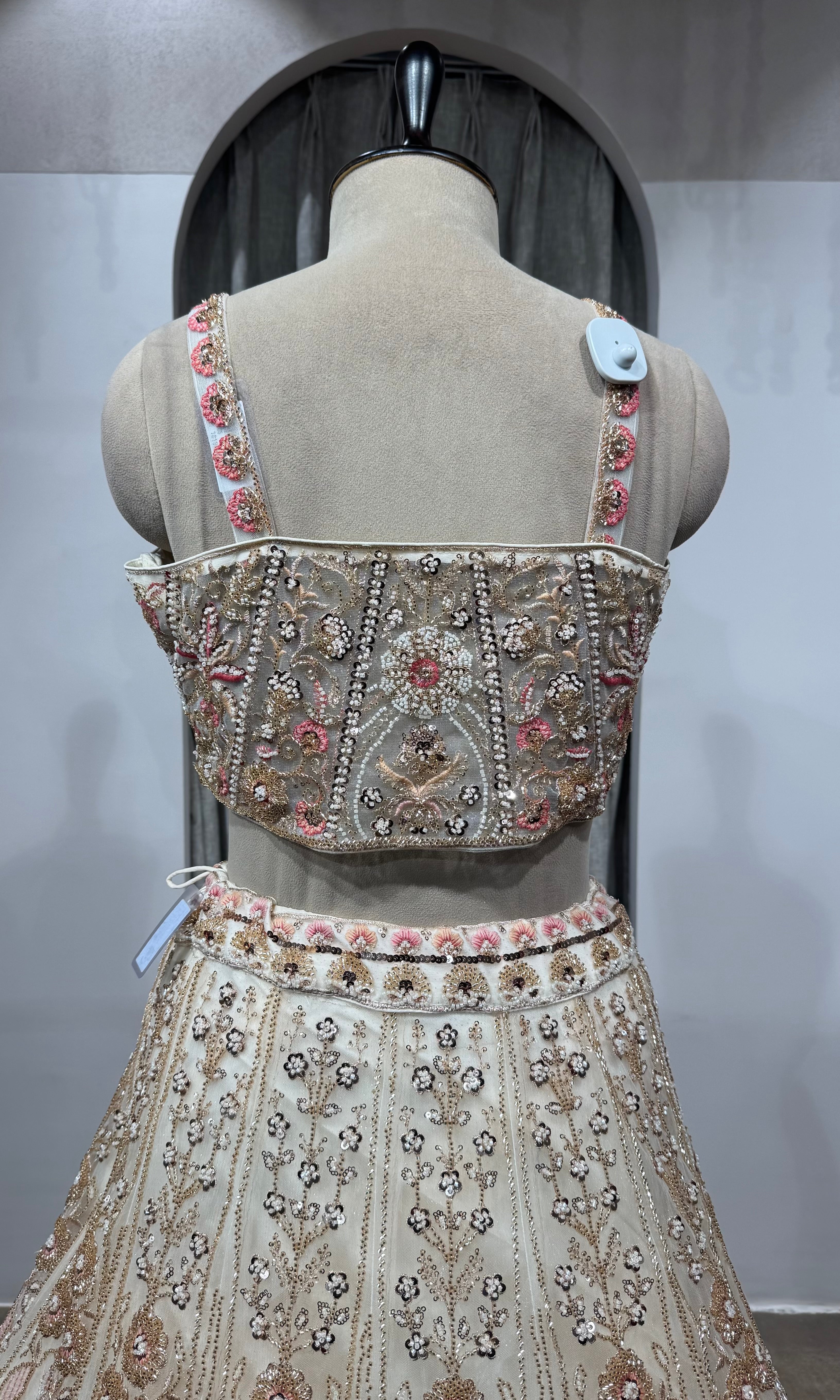 CREAM golden intricate embroidered lehenga