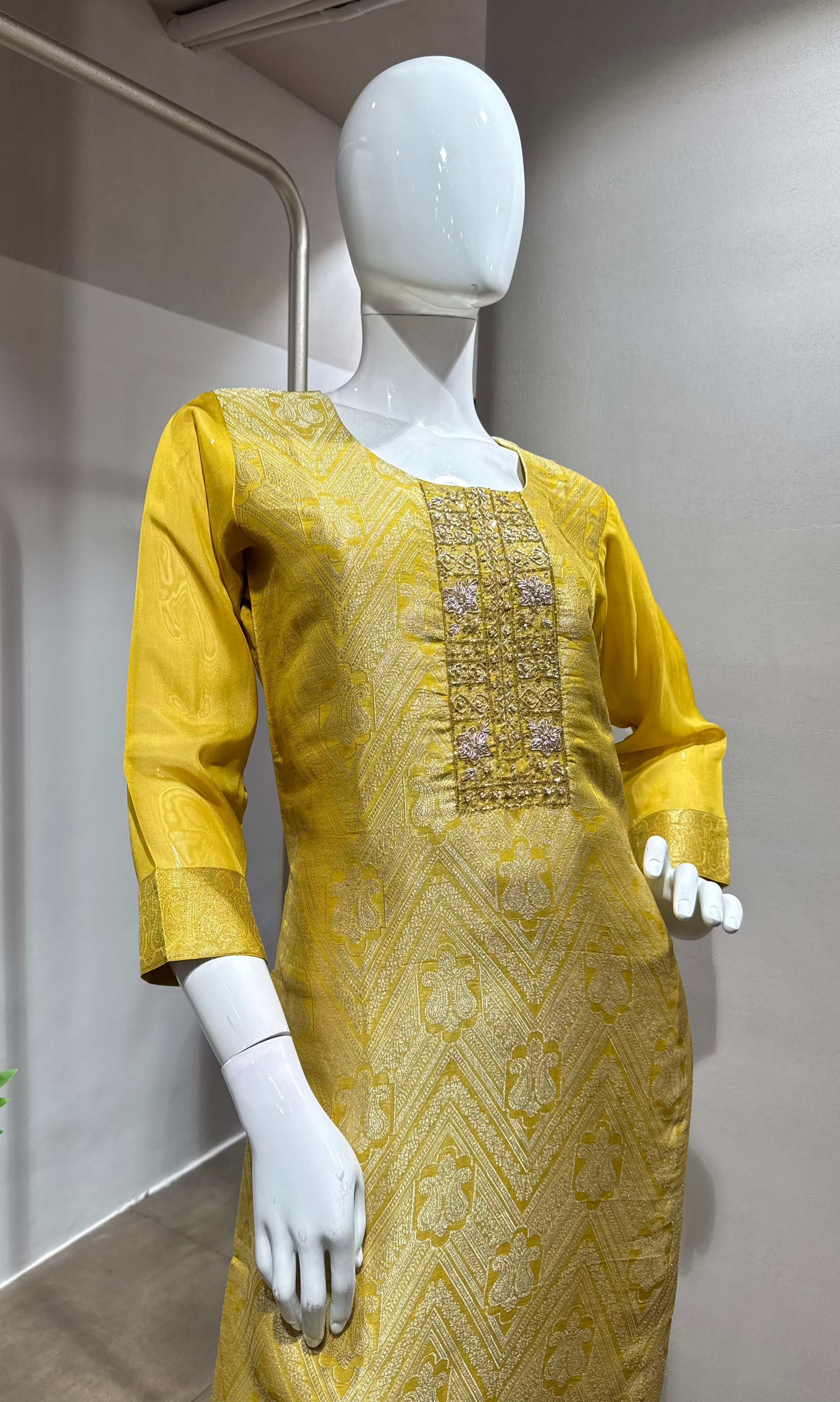yellow EMBROIDERED kurta set