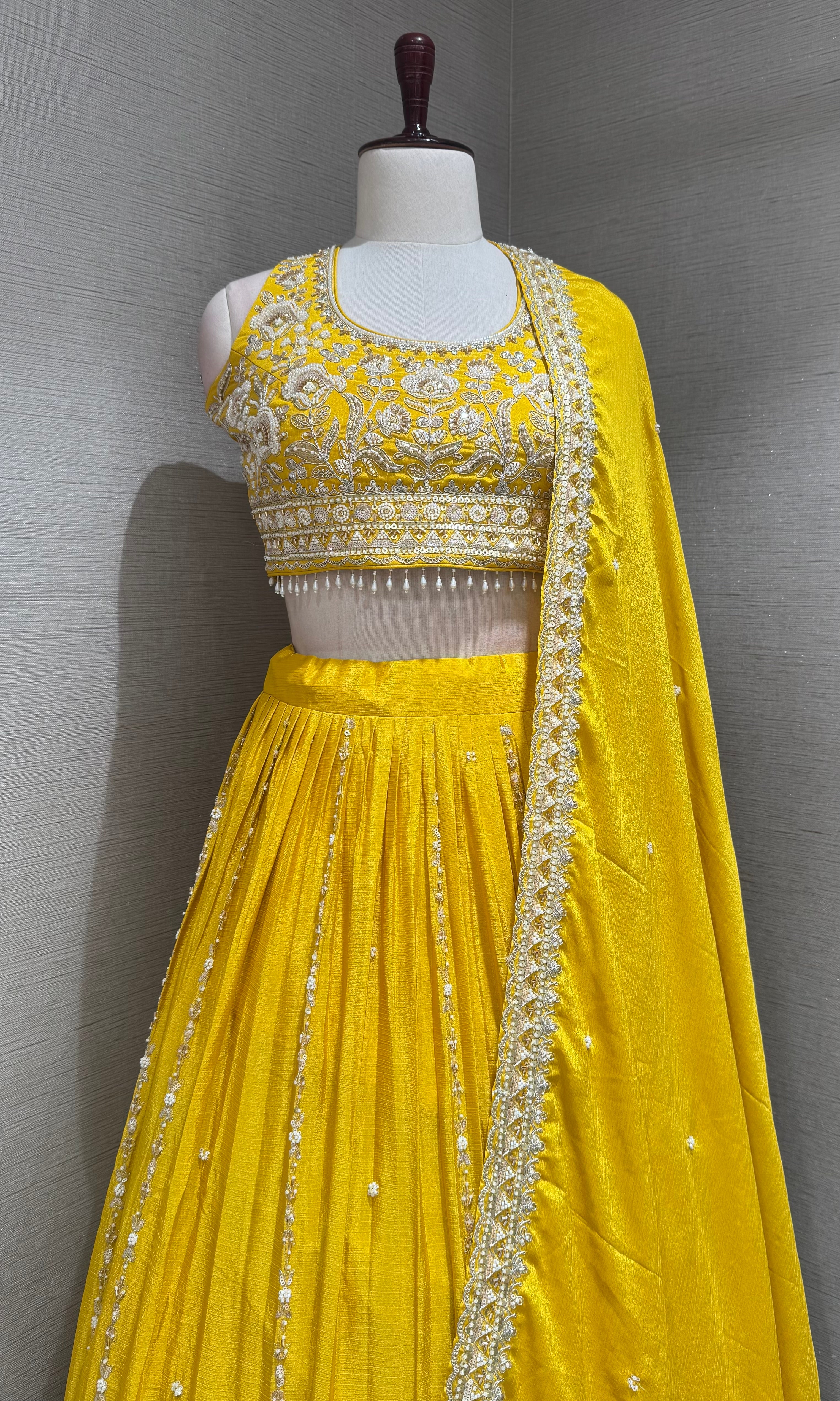Vibrant Mustard Yellow Pleated Lehenga set