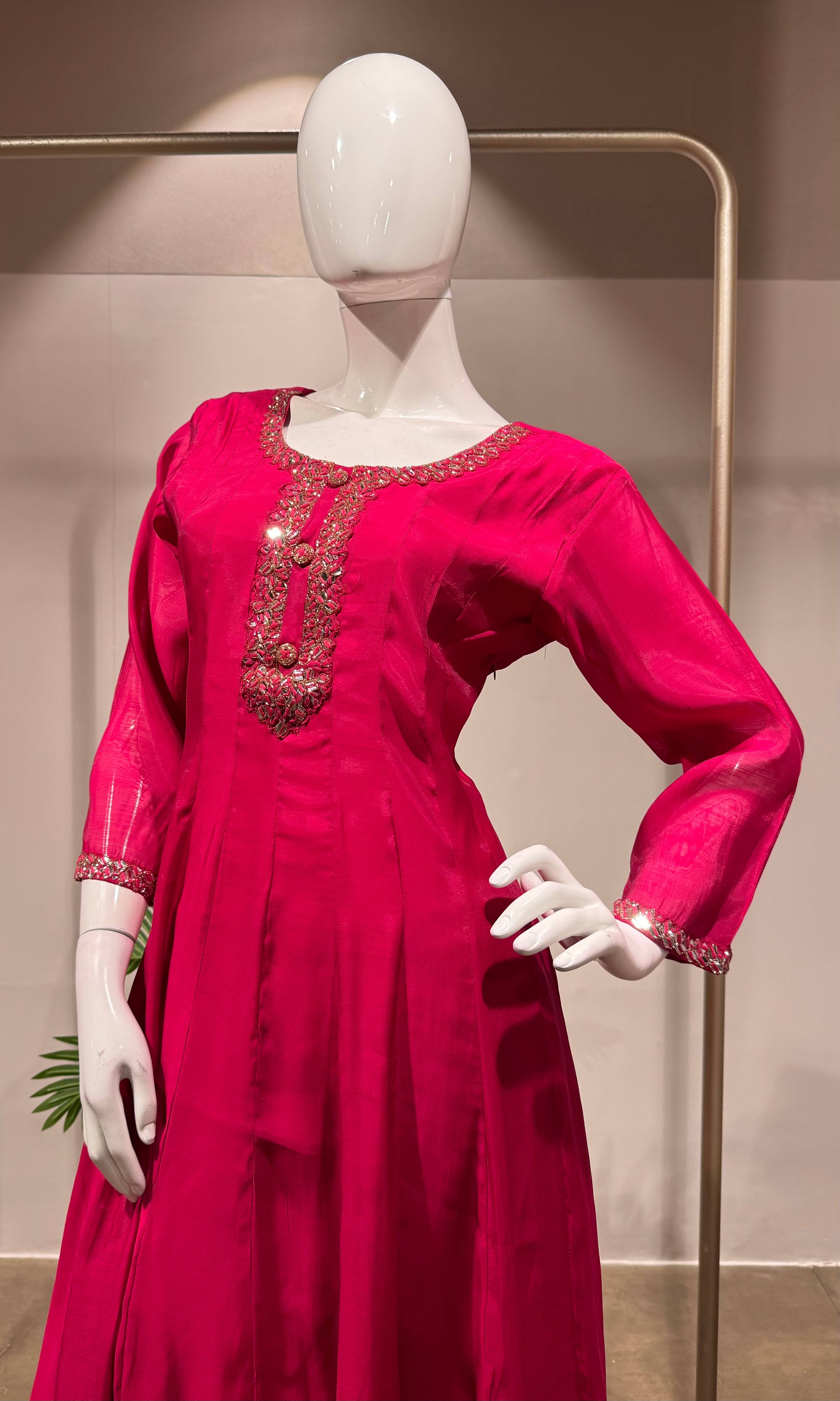 PINK Embroidered Silk Kurta with Dupatta