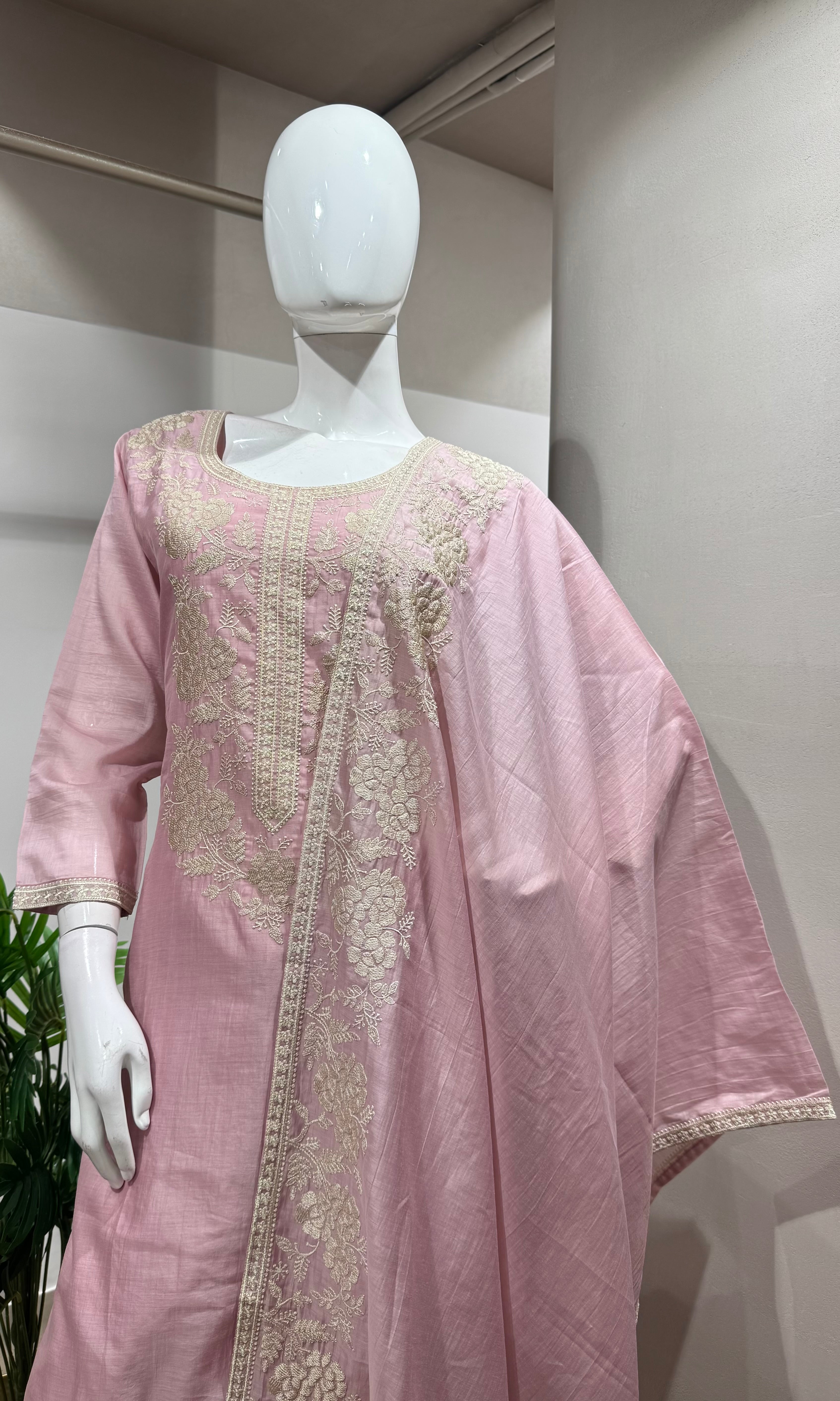 Baby Pink Pure Cotton Suit and Dori Embroidery