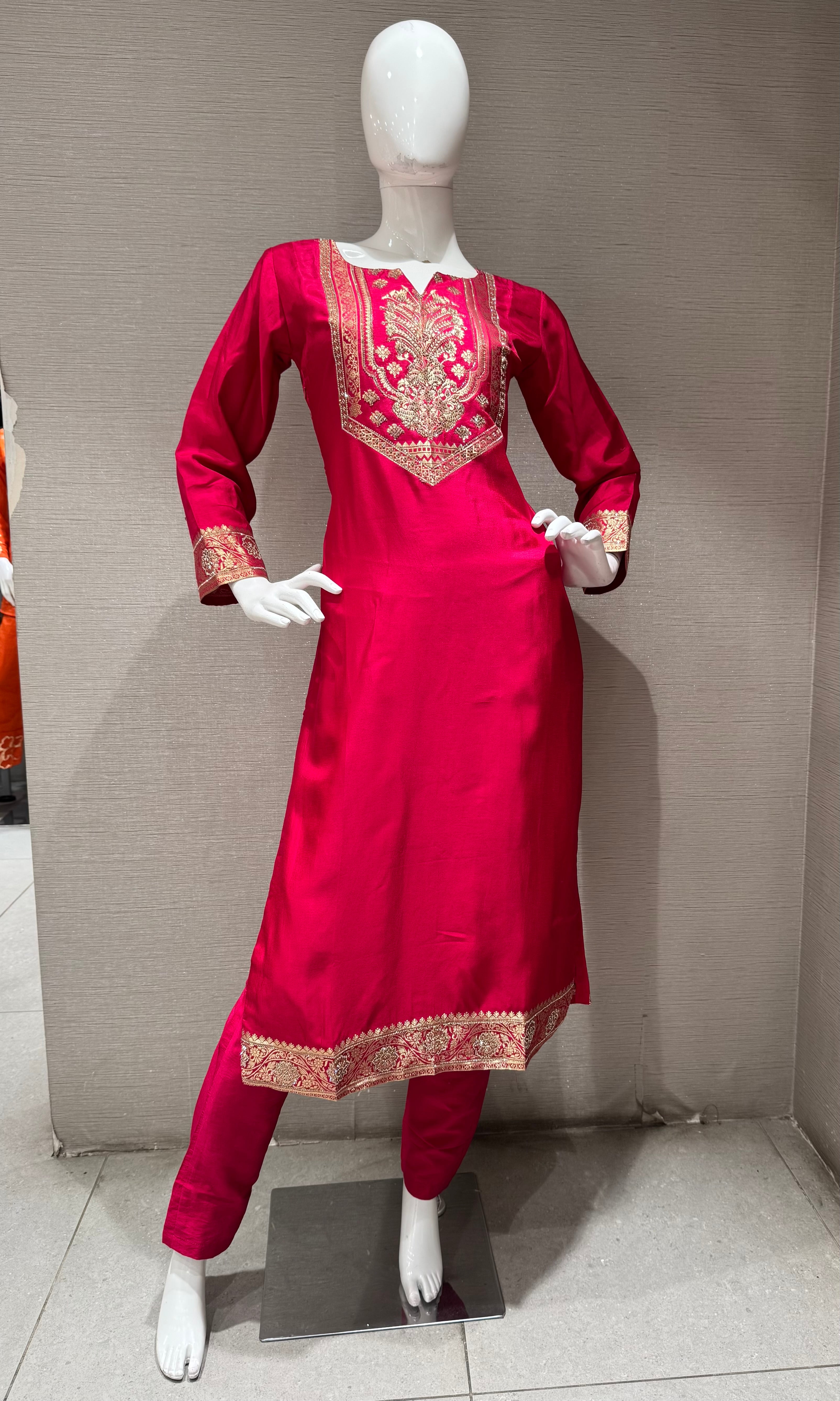 Pink Silk Blend Ethnic Kurta set