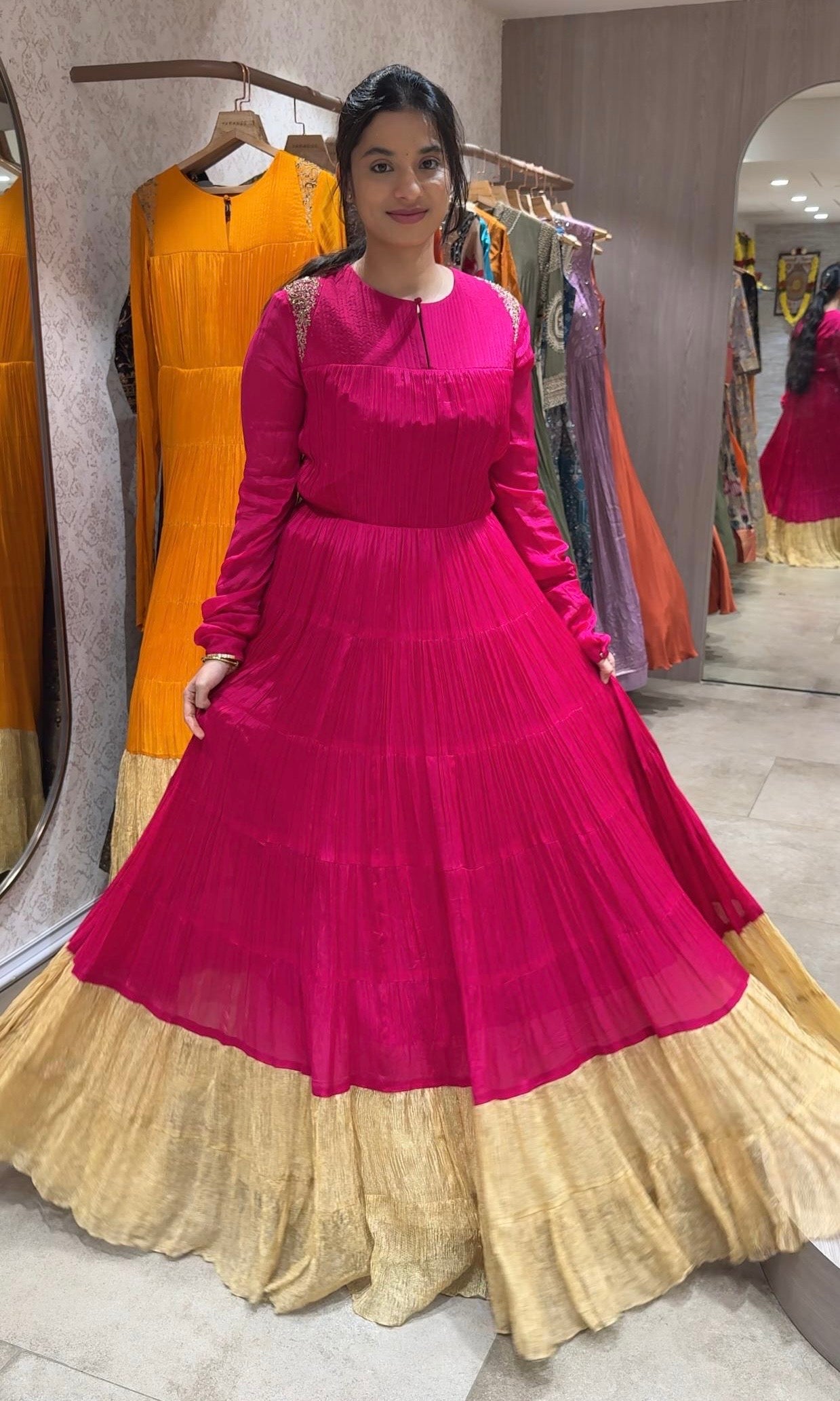 Pink Anarkali GOWN WITH GOLD BORDER