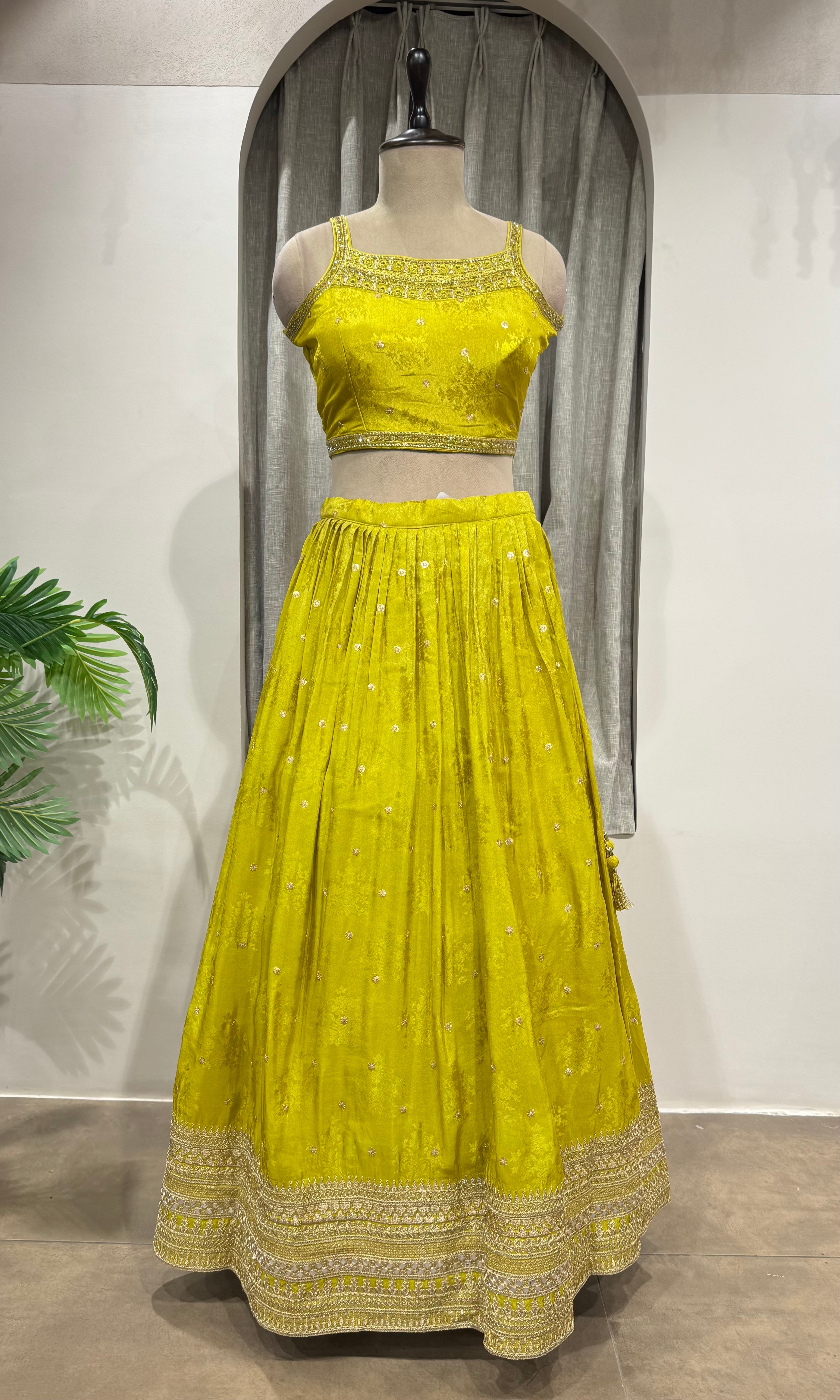 Lime green Georgette Lehenga Set with Net Dupatta