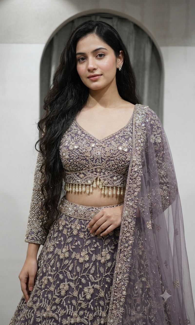 Light Purple Sequin Embellished Bridal Lehenga