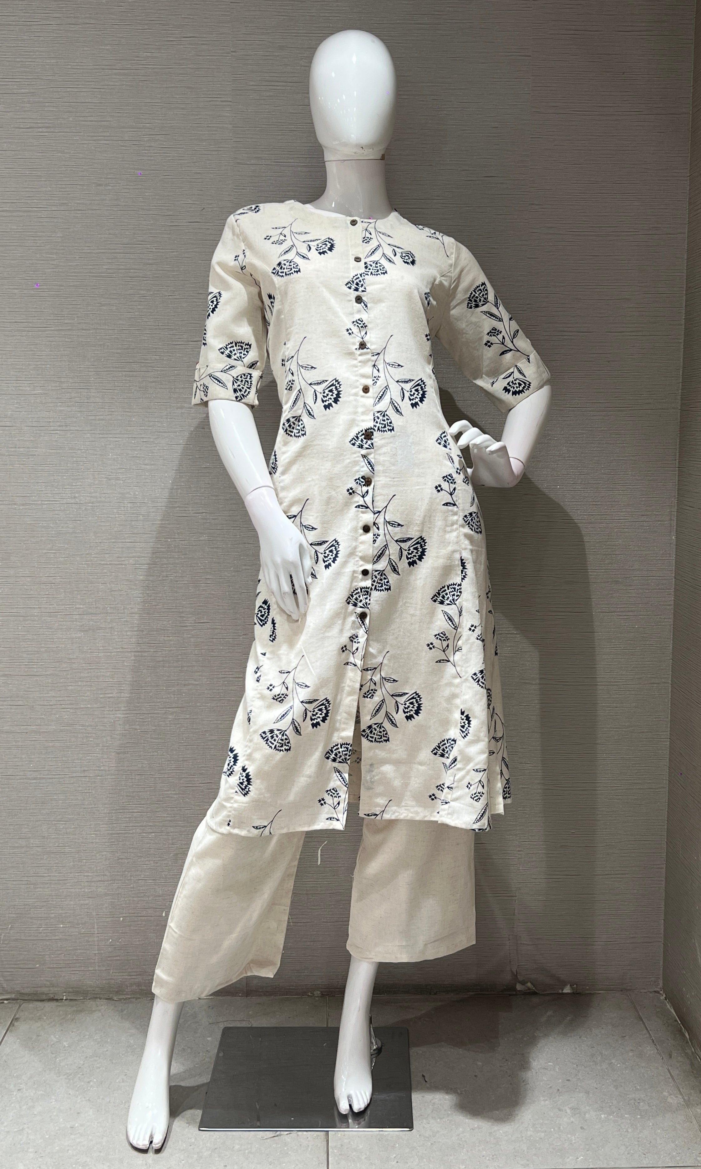 Navy blue FLORAL KURTI WITH BOTTOM
