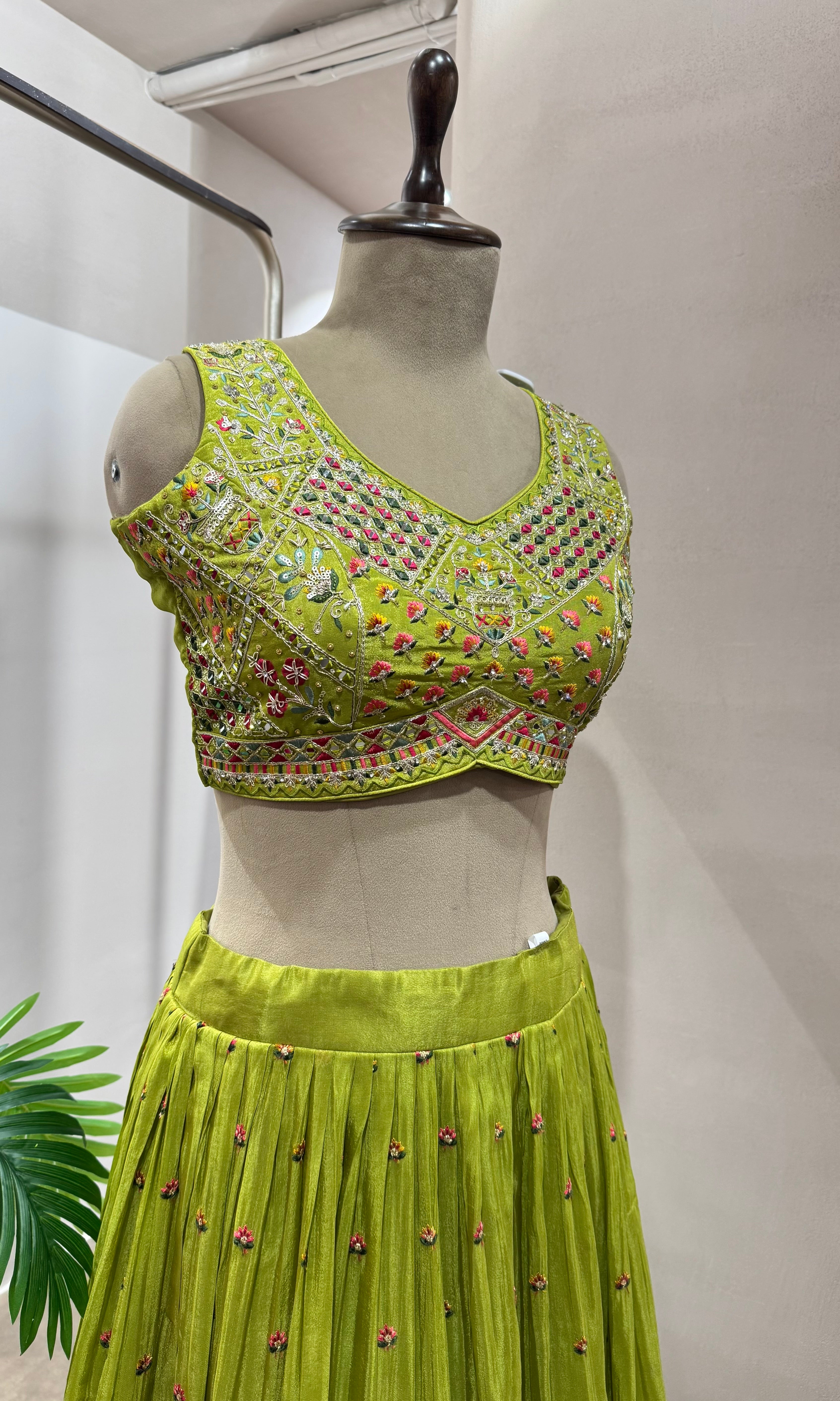 Green AND PINK INTRICATE EMBROIDERY lehenga