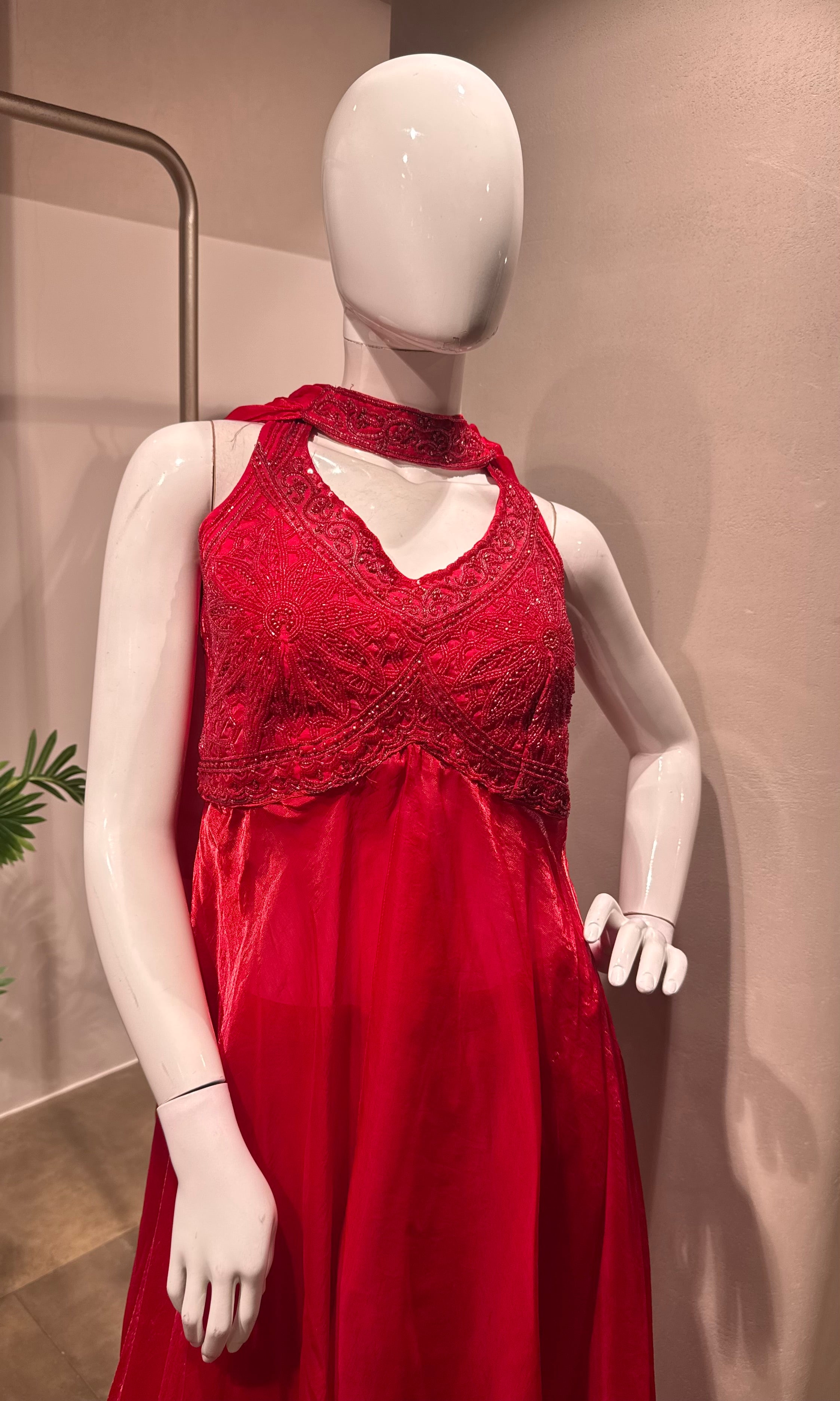 Red Front-Slit Anarkali Palazzo Set