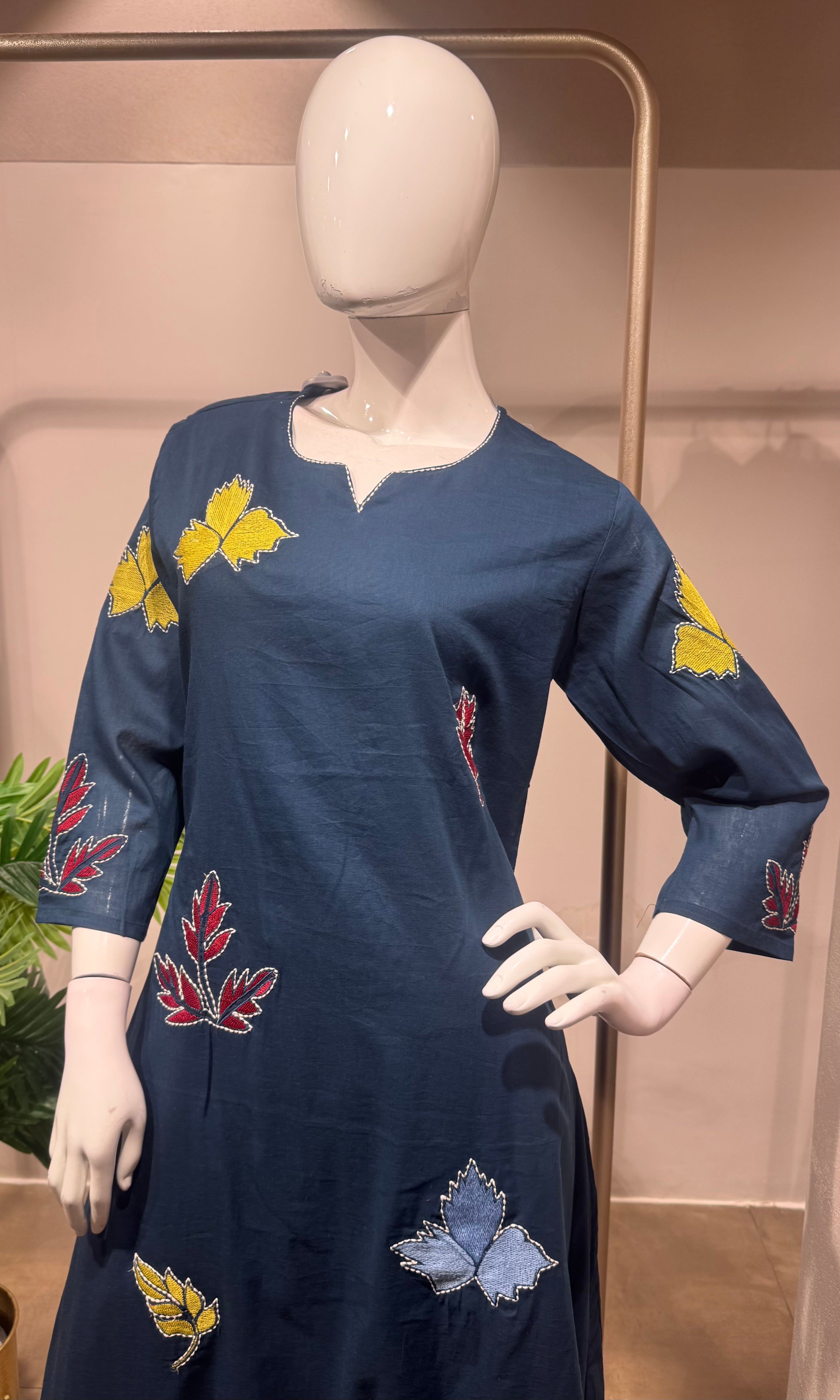 navy blue Chanderi cotton kurta set