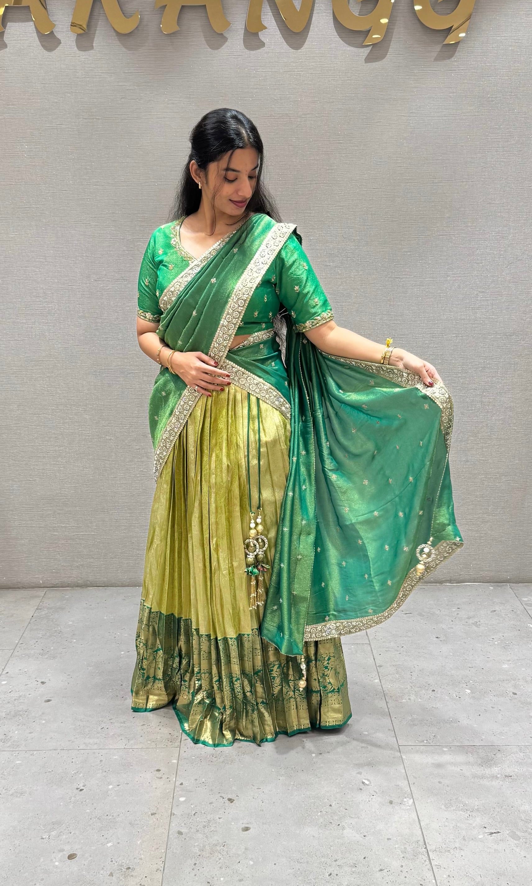 Green pattu Lehenga