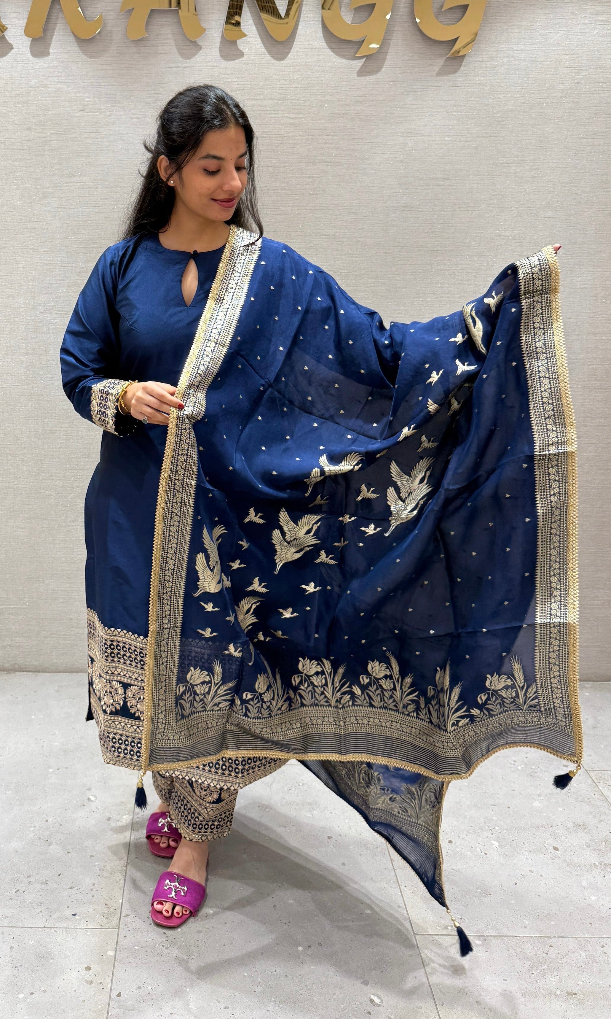 Royal blue banarasi kurta set