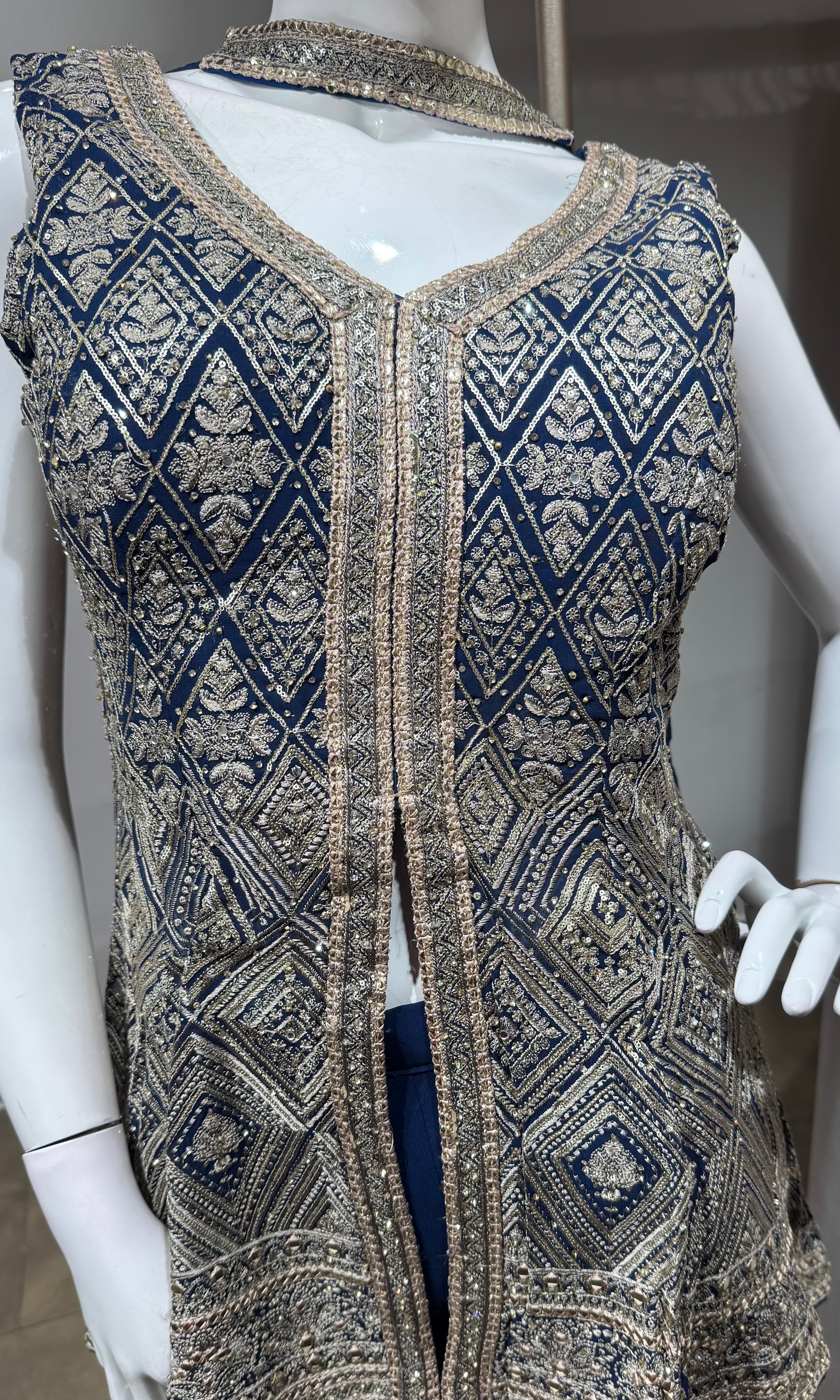 Blue Embellished Peplum Palazzo Set