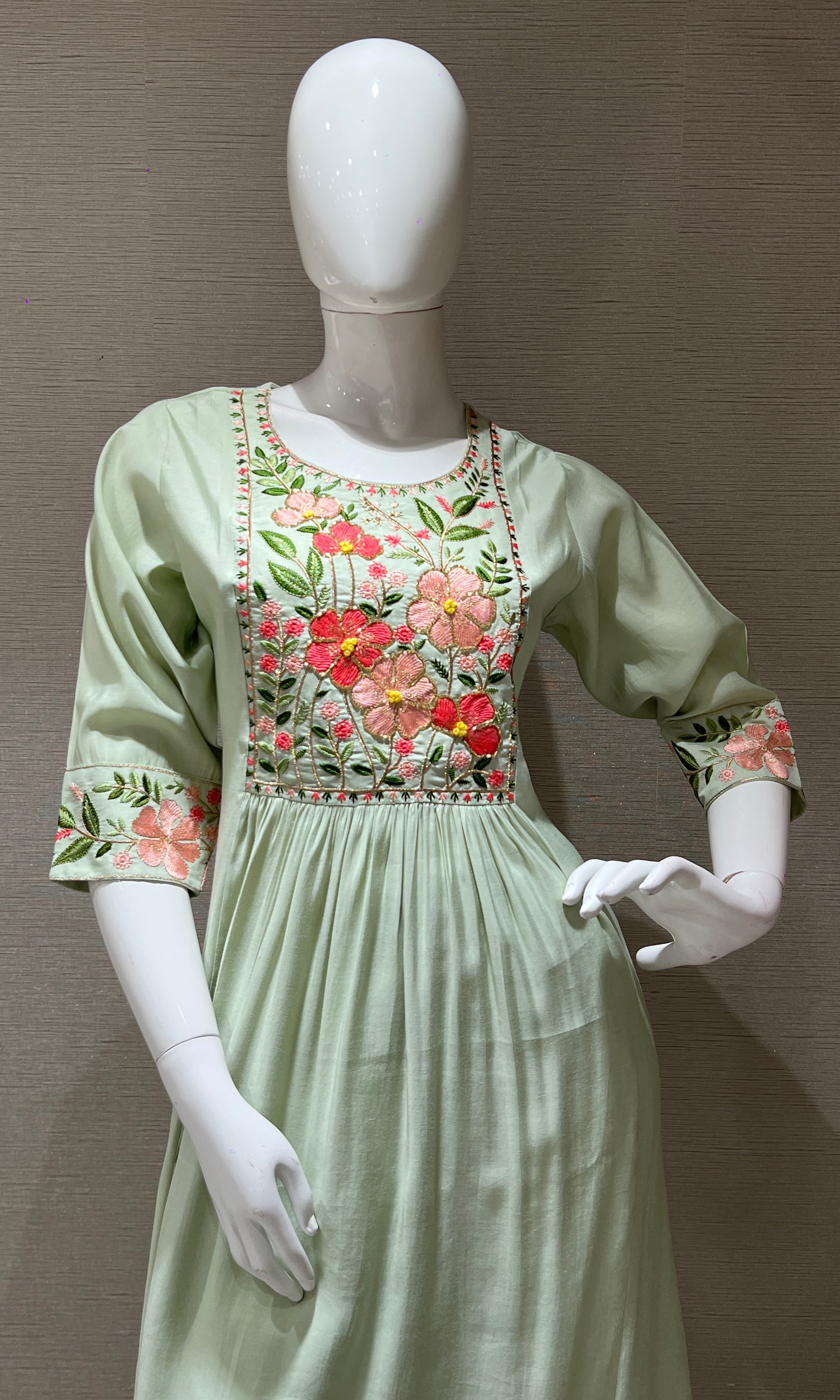 Pista Green Floral Charm Mul Chanderi kurta set