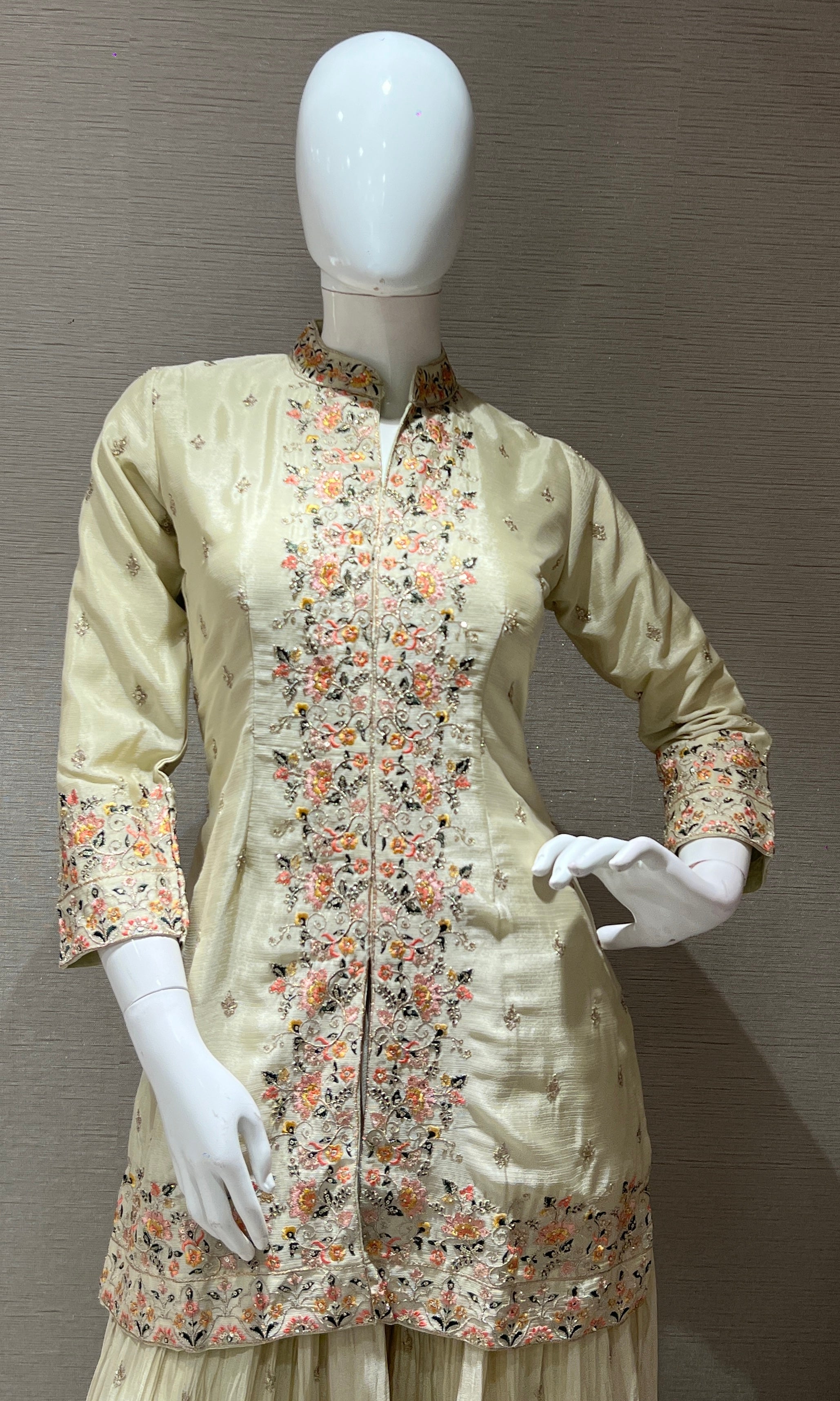 Floral Embroidered Cream Sharara
