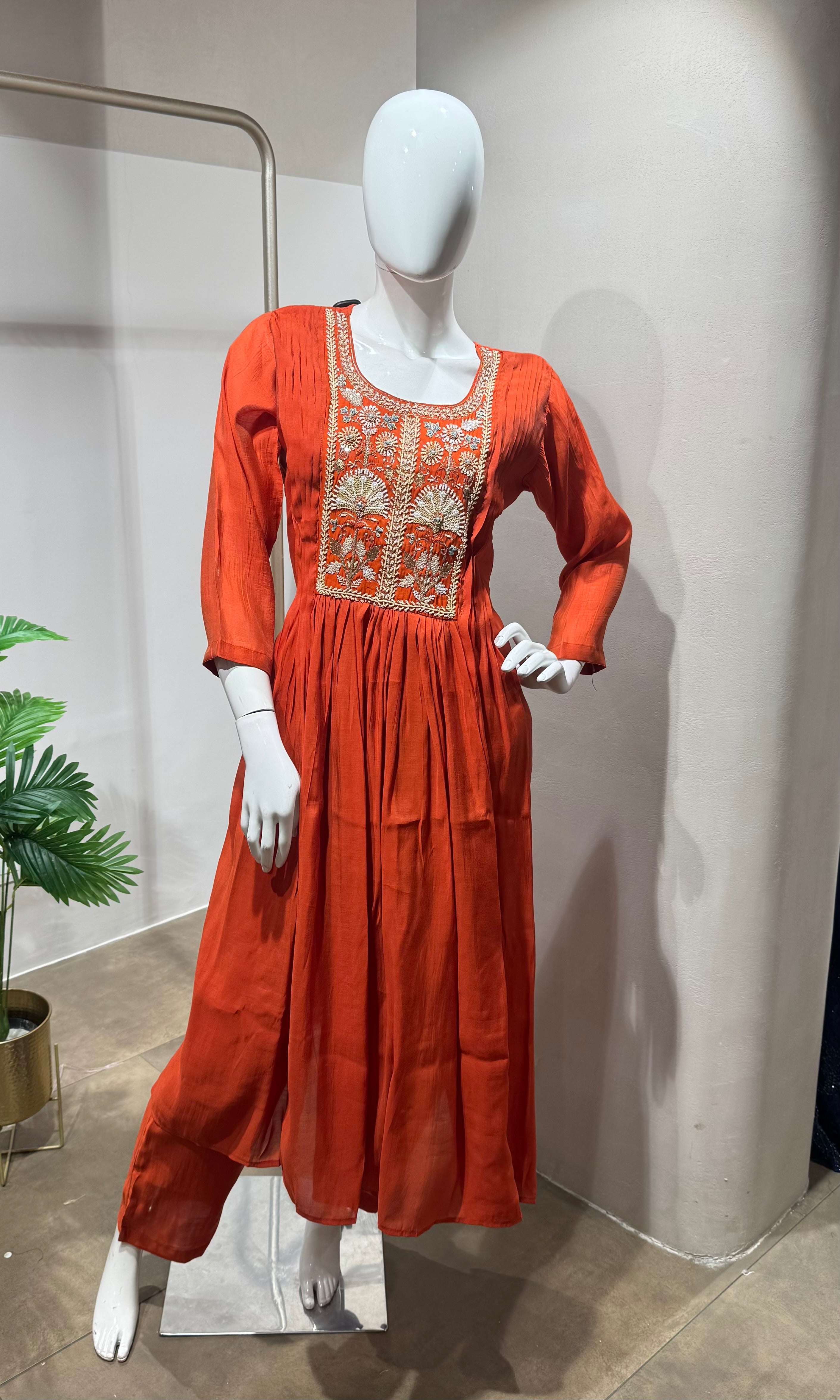 Orange embroidered kurta set with dupatta